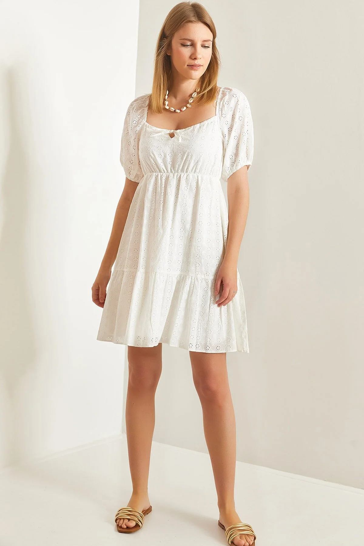 Bianco Lucci  Damenkleid aus Muschelstoff mit Kragenbindung