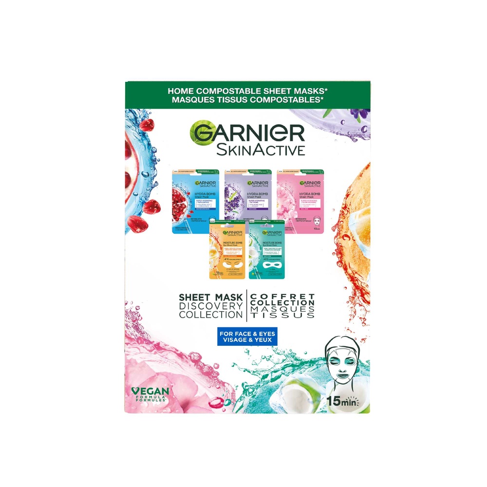 garnier Collection 5 masques - soin visage/yeux- éclat, repulpant, anti-fatigue Masques tissus