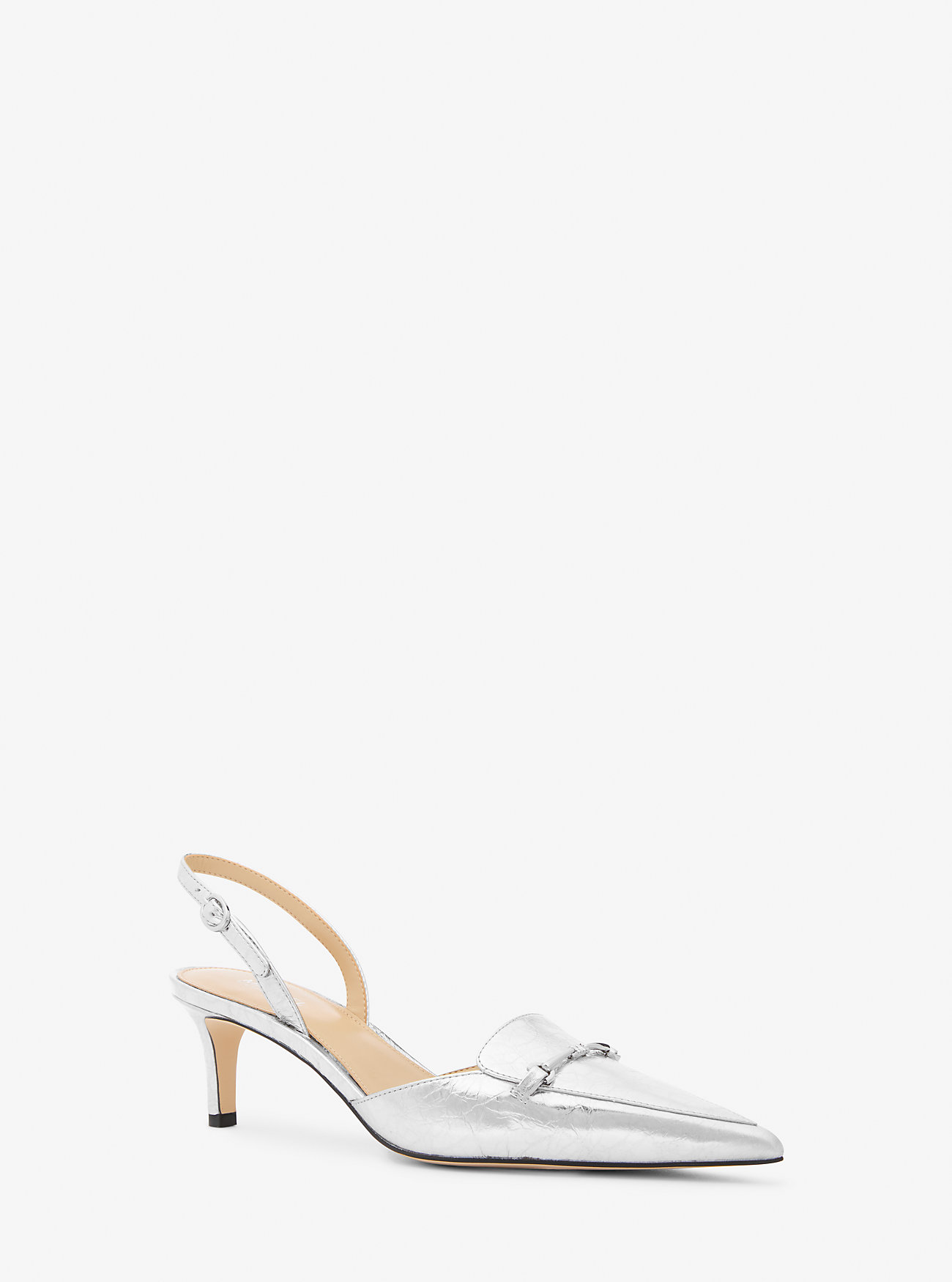 Lena Krakkelert Metallisk Slingback-pumps i Lær - SØLV