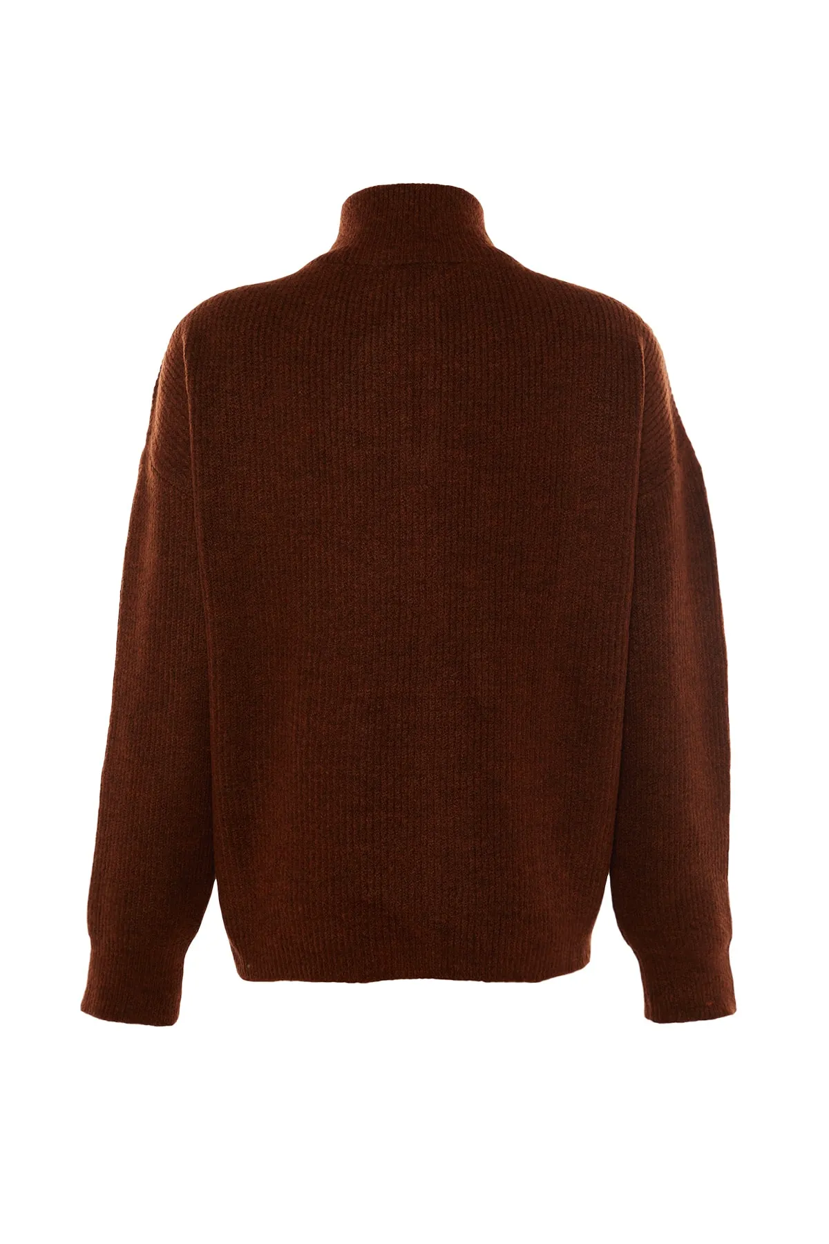 Trendyol Collection  Brauner Strickpullover mit weicher Struktur und Reißverschluss TWOAW20XS0009