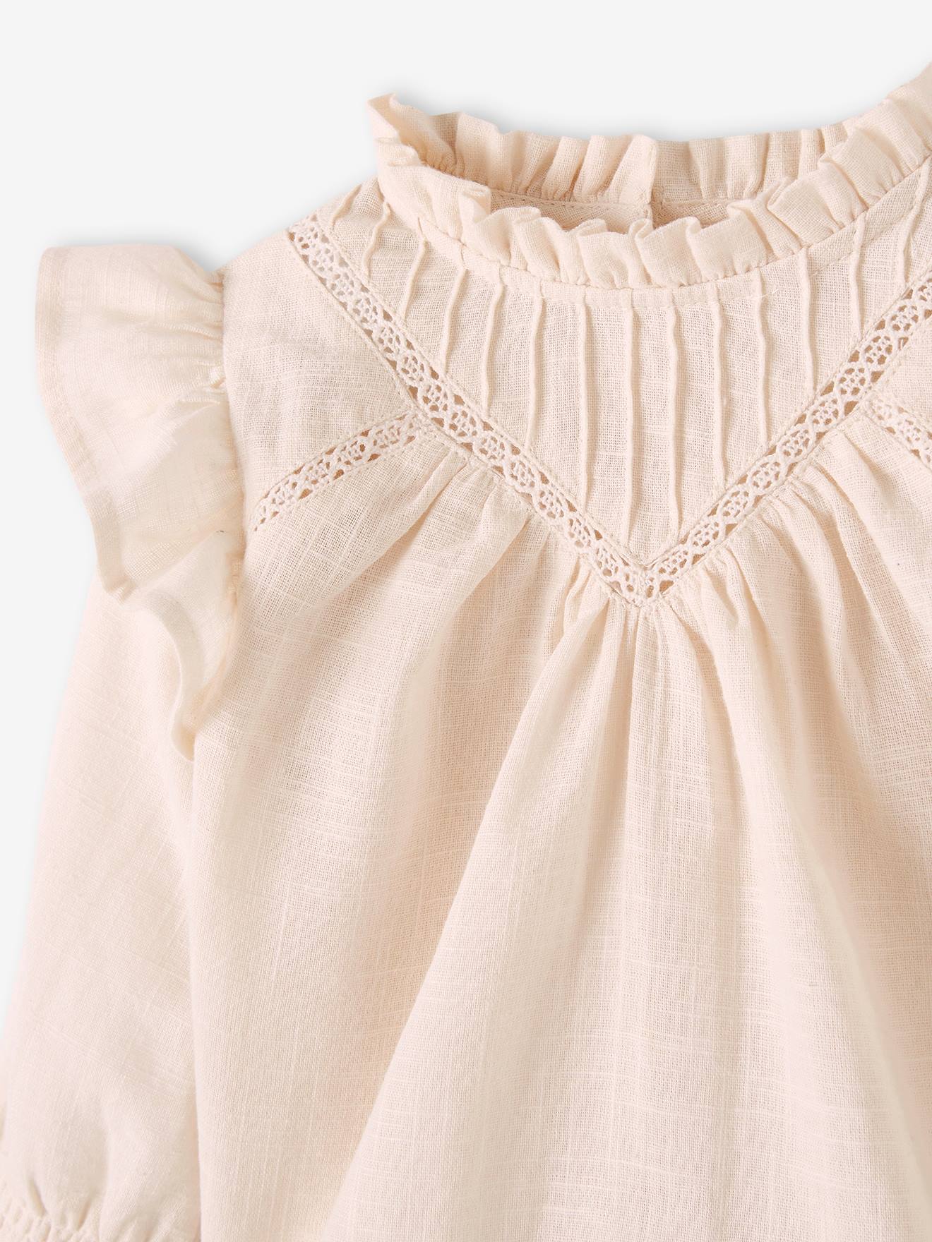 Vertbaudet Mädchen Baby Bluse mit Volants, Struktureffekt - hellbeige