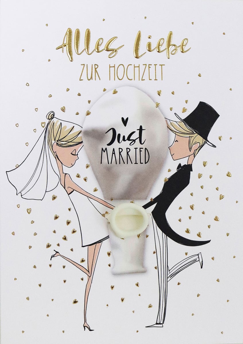 Grußkarte Hochzeit Luftballon Hochzeitspaar, 1 St