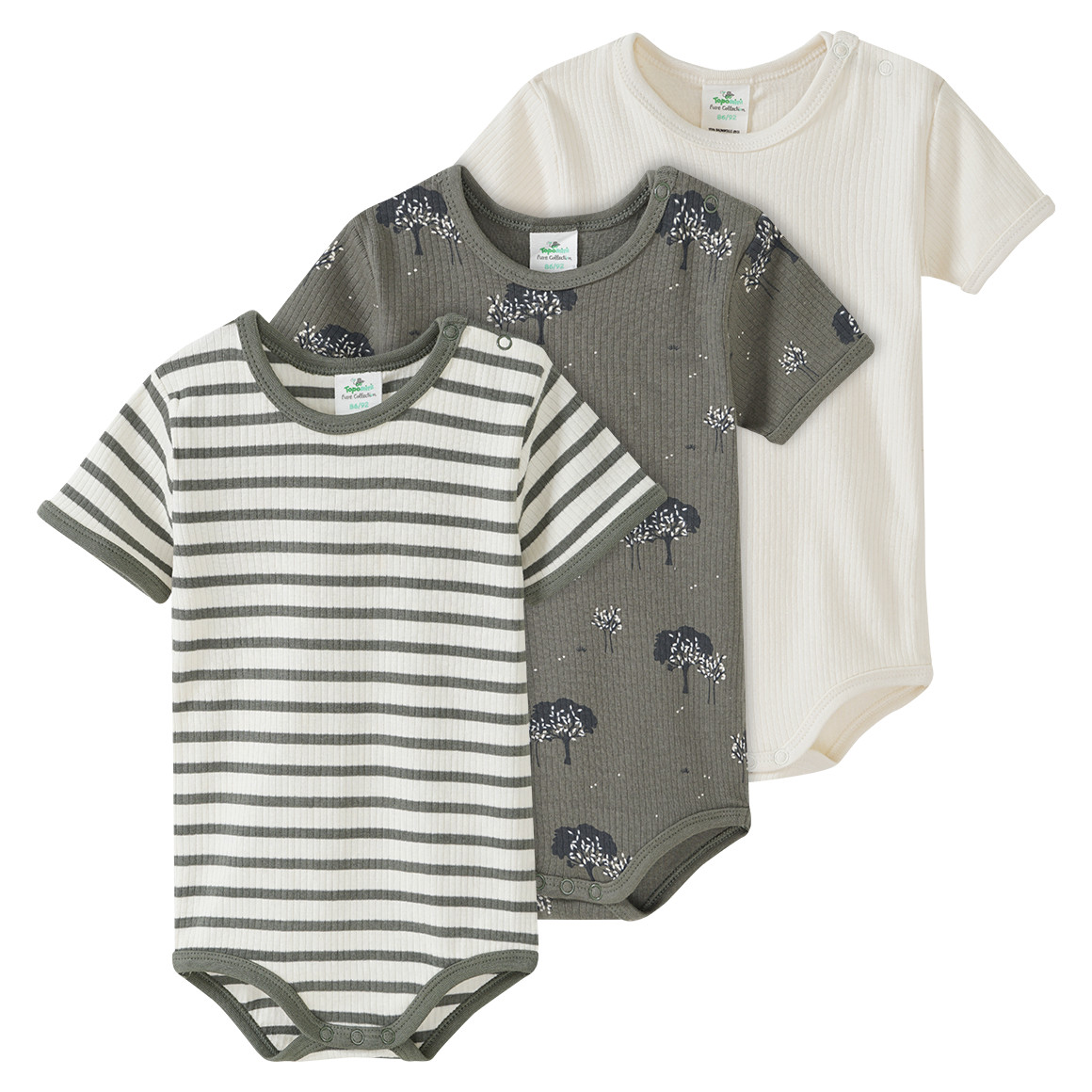3 Baby Bodys mit Rippstruktur
