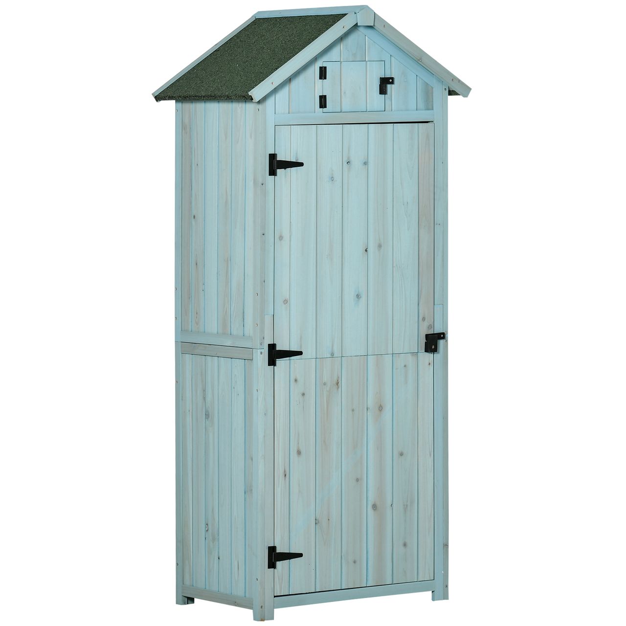 Outsunny Gartenschrank Gartenhaus Holz Hellblau Grün 77 x 54,2 x 179 cm