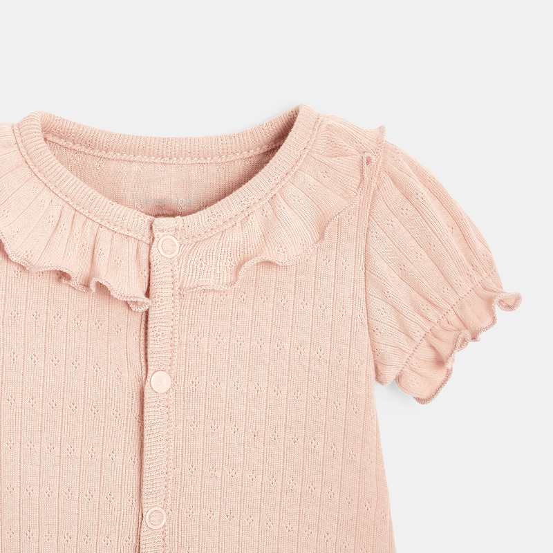 Combishort bébé fille en coton bio maille pointelle rose Absorba