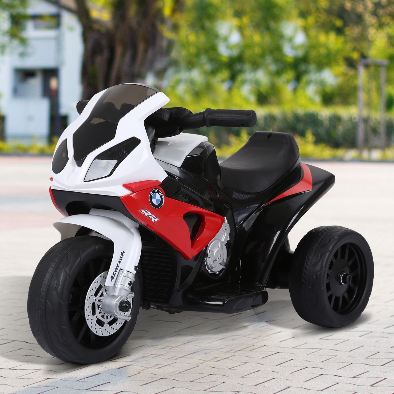 HOMCOM Elektro Kindermotorrad Kinderfahrzeug Lizensiert von BMW S1000RR Elektro-Dreirad mit Akku Stahl Rot 66 x 37 x 44 cm