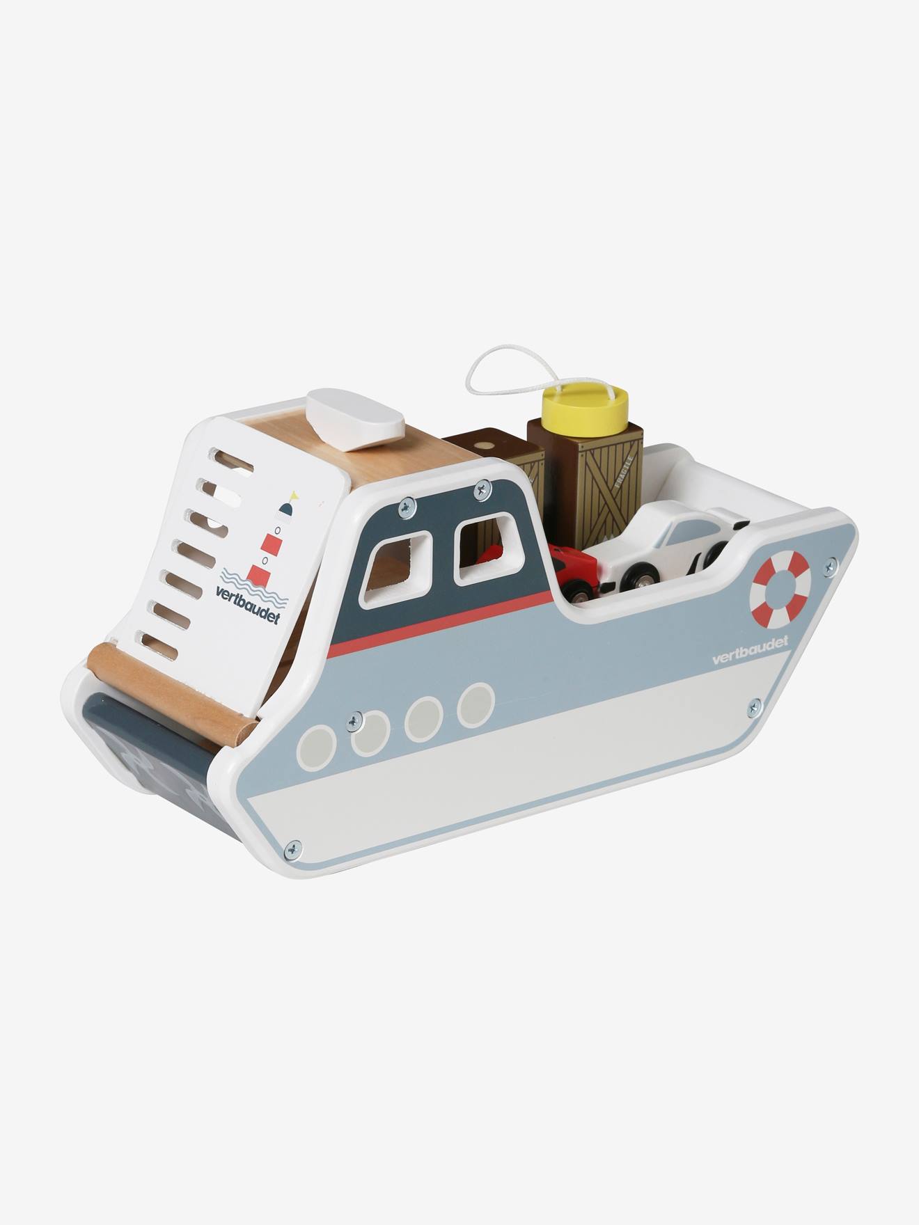 Bateau porte conteneurs en bois FSC® multicolore