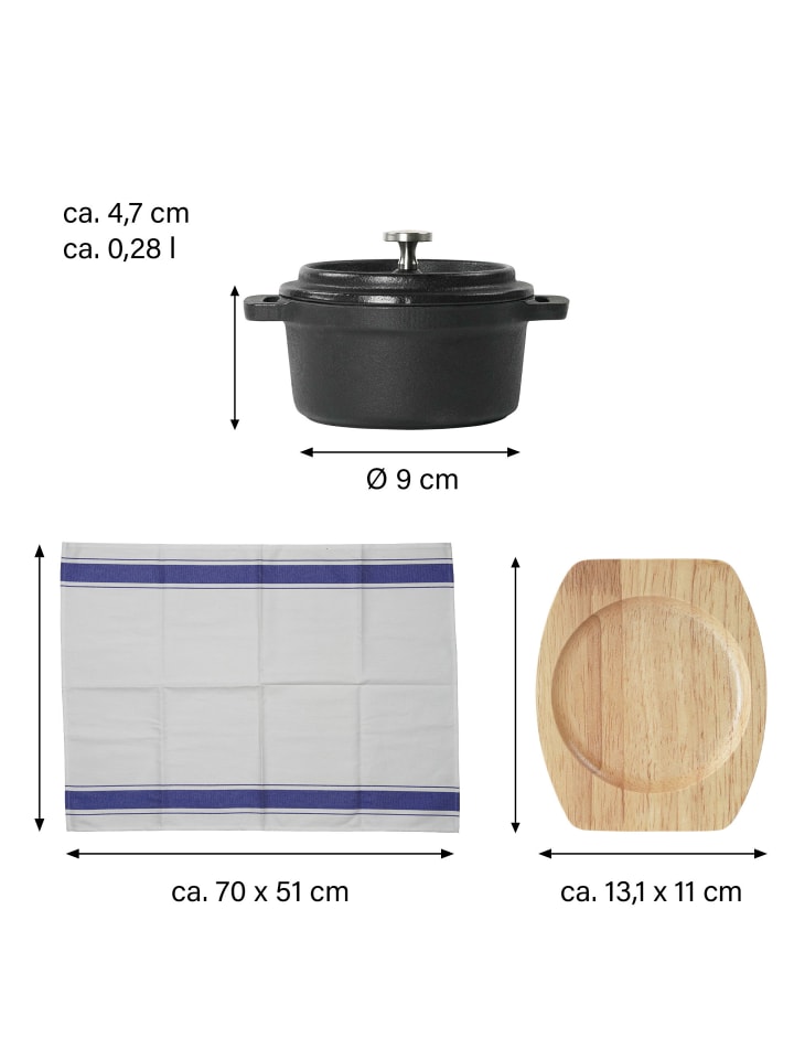 Stoneline Mini Cocotte 9 cm Gusseisen, Kleiner Emaille Topf in Schwarz günstig kaufen 9 cm