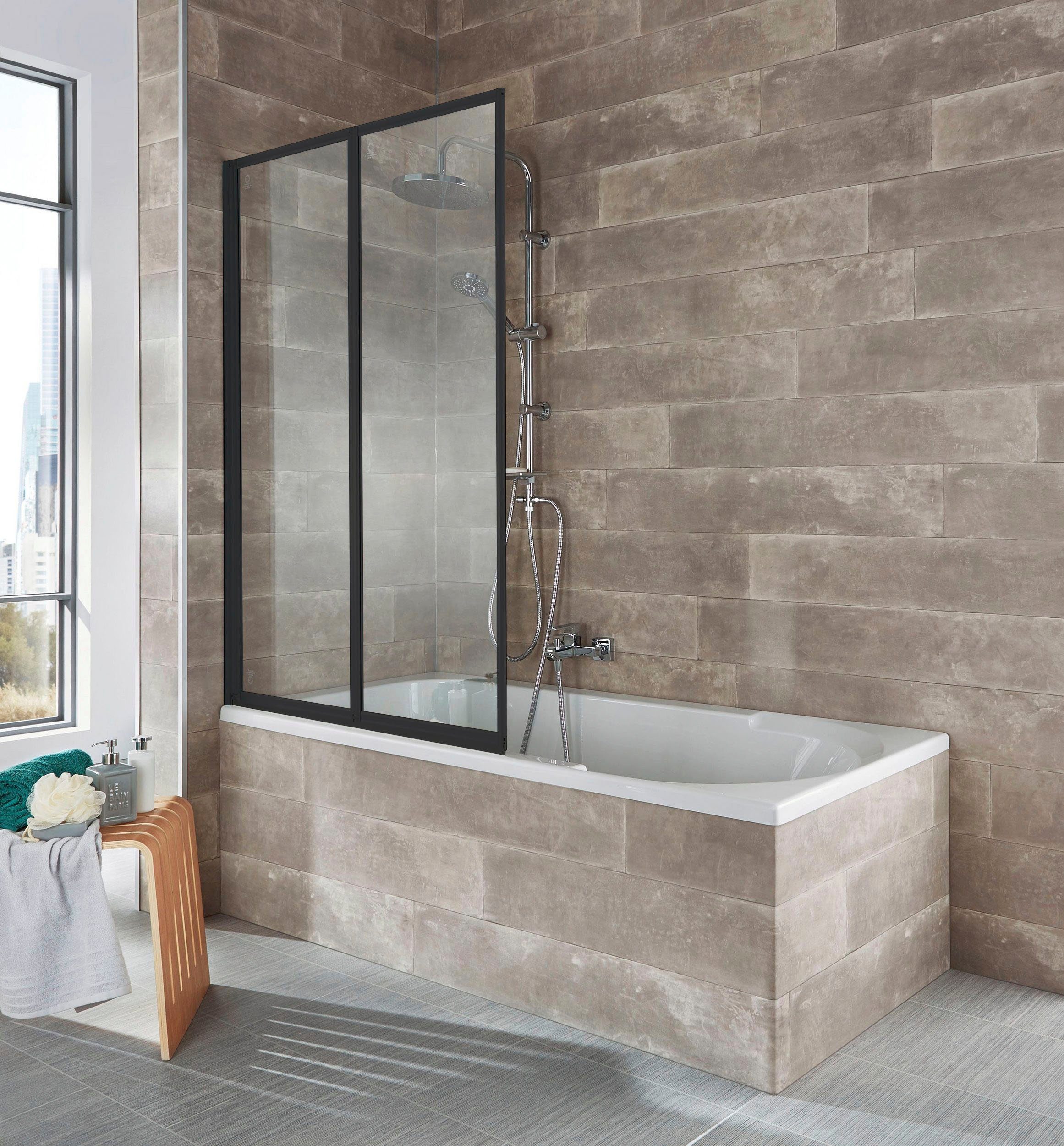 welltime Badewannenaufsatz Nassau, Einscheibensicherheitsglas, (2 tlg), Badewannenfaltwand, Spritzschutzwand für Badewanne