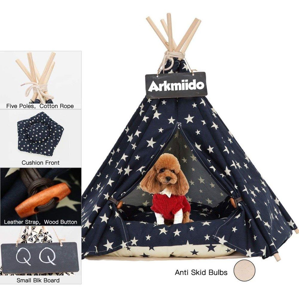 Wenta Tierbett Tipi Zelt für Haustiere, Hundezelt, Katzenzelt mit Kissen, Haustierzelte für Hunde und Katzen Größe (50 x 50 x 60 cm)