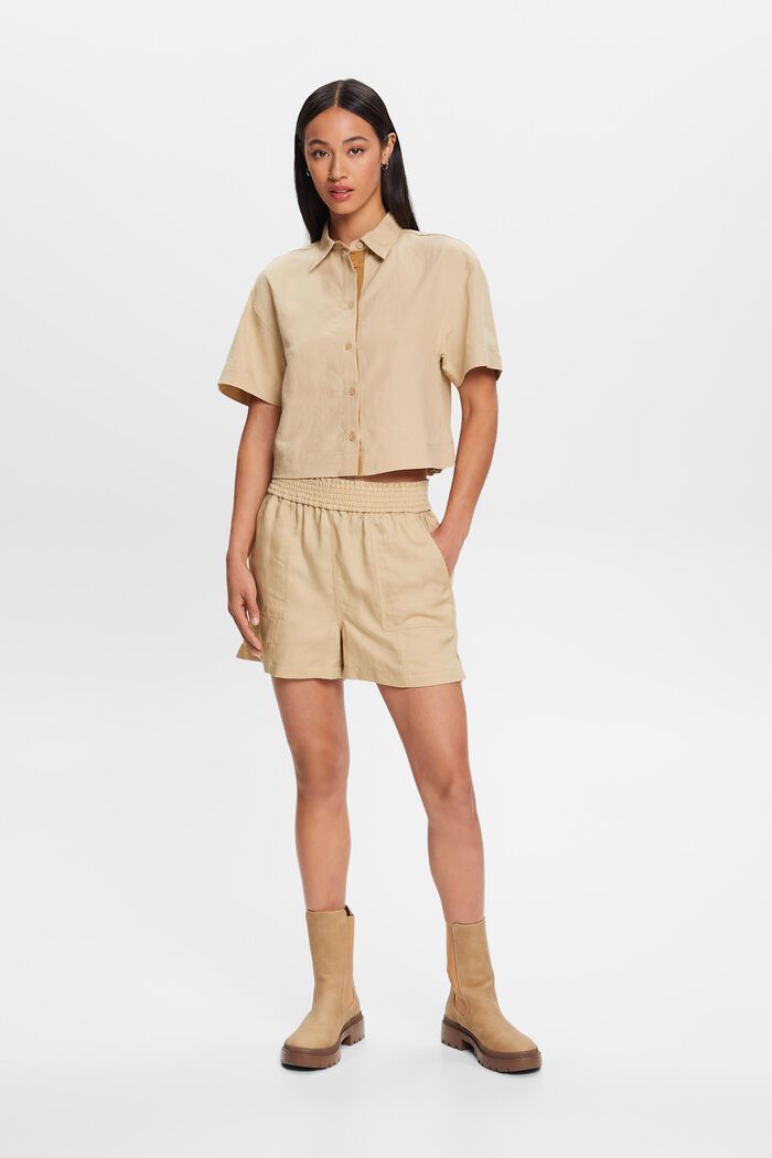 Verkürzte Hemdbluse, Leinenmix