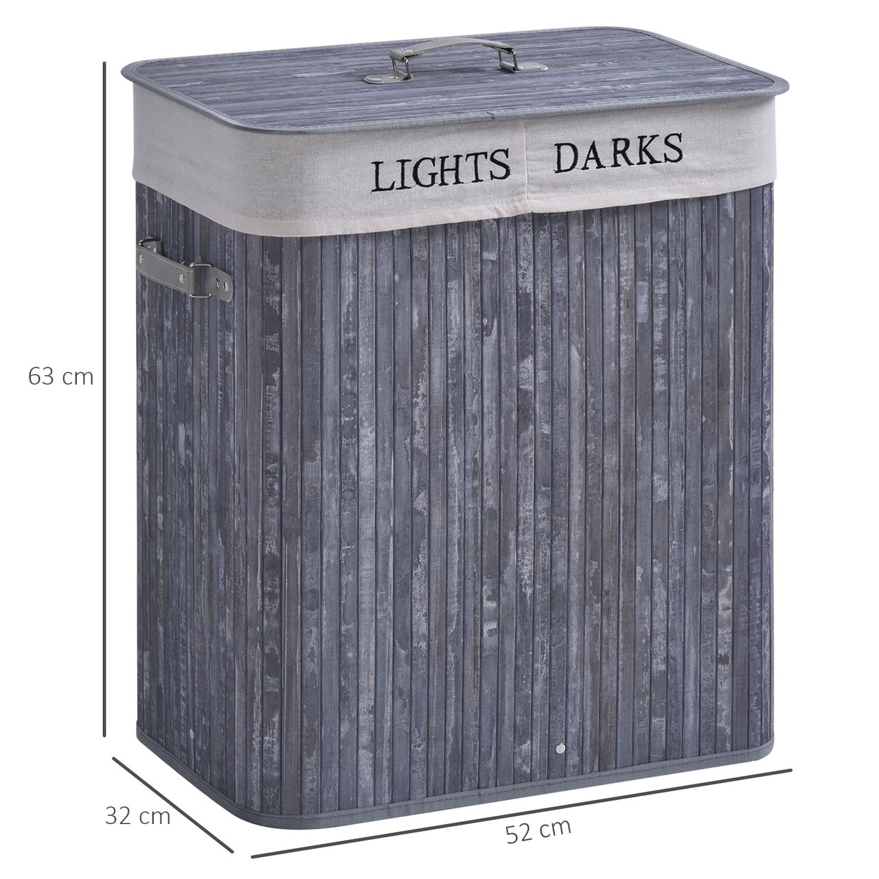 HOMCOM Wäschekorb Wäschebox Wäschesammler mit Deckel Segeltuchsack waschbarem Wäschesack mit Griffen Segeltuch   Bambus Grau100L 52 x 32 x 63 cm
