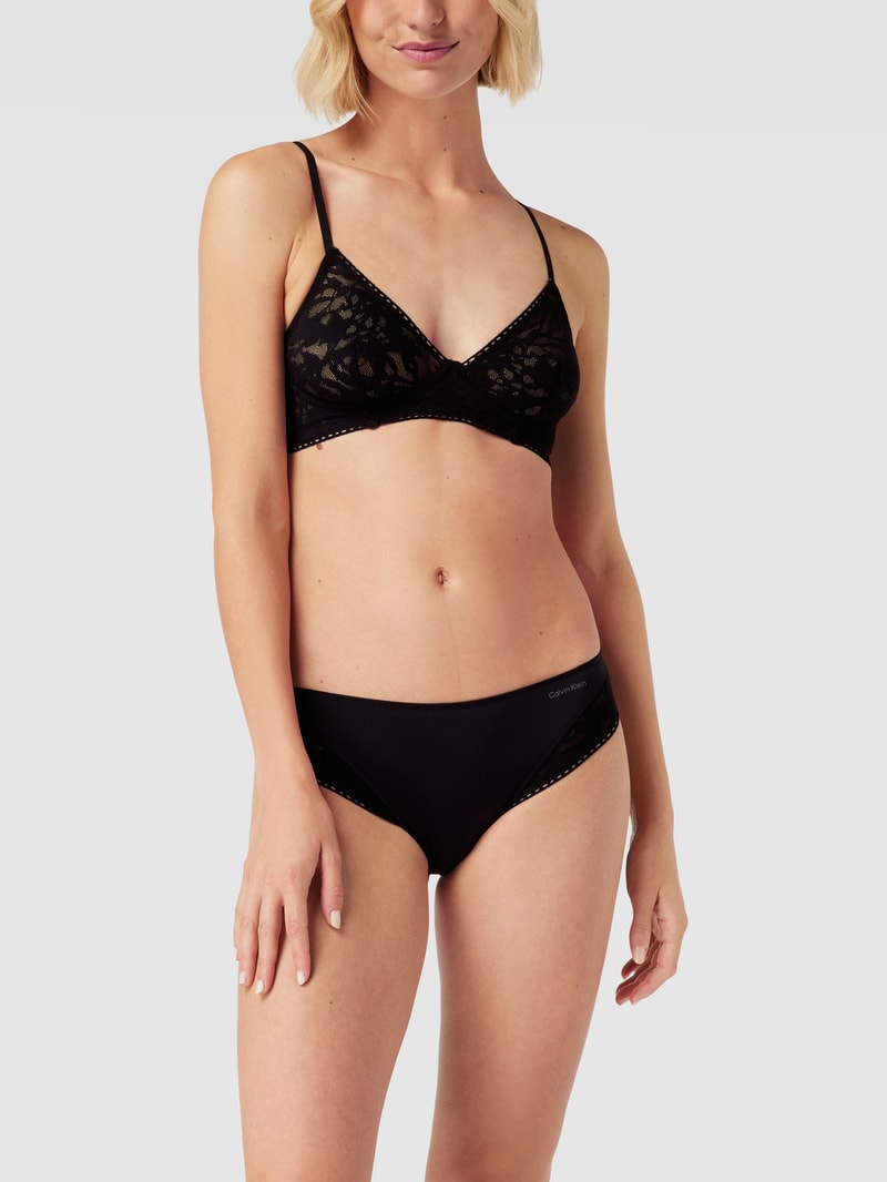 Bralette mit Spitzenbesatz Modell 'UNLINED' in schwarz