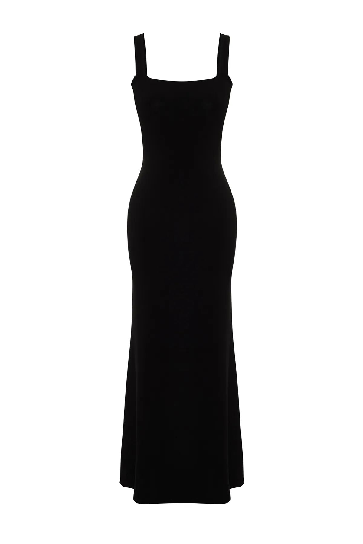Trendyol Collection  Schwarzes, figurbetontes/figurbetontes Maxi-Bleistiftkleid aus flexiblem Strick mit dicken Trägern TWOSS24EL00137