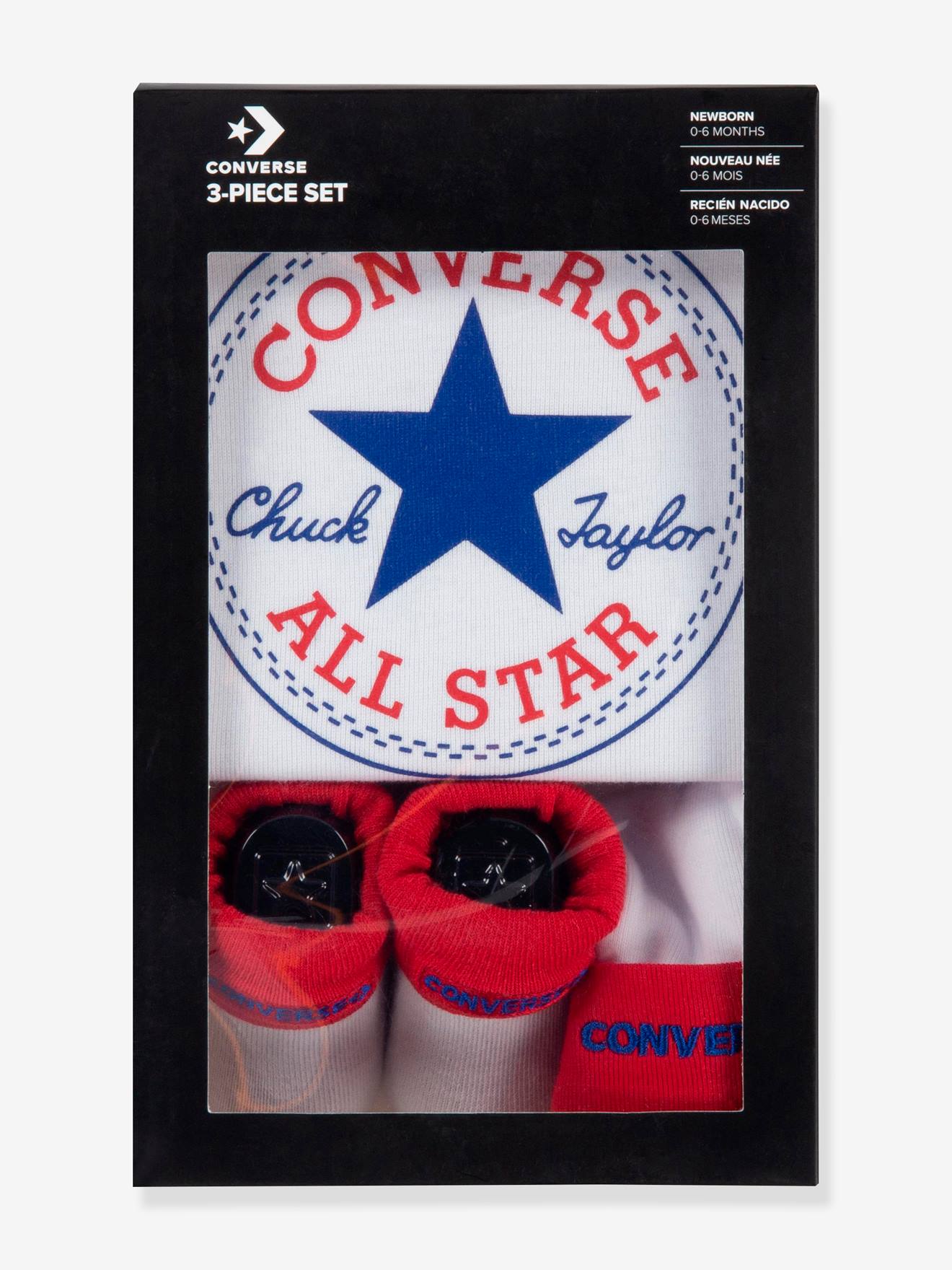 Set 3 pièces bodie + bonnet + chaussettes CONVERSE rouge