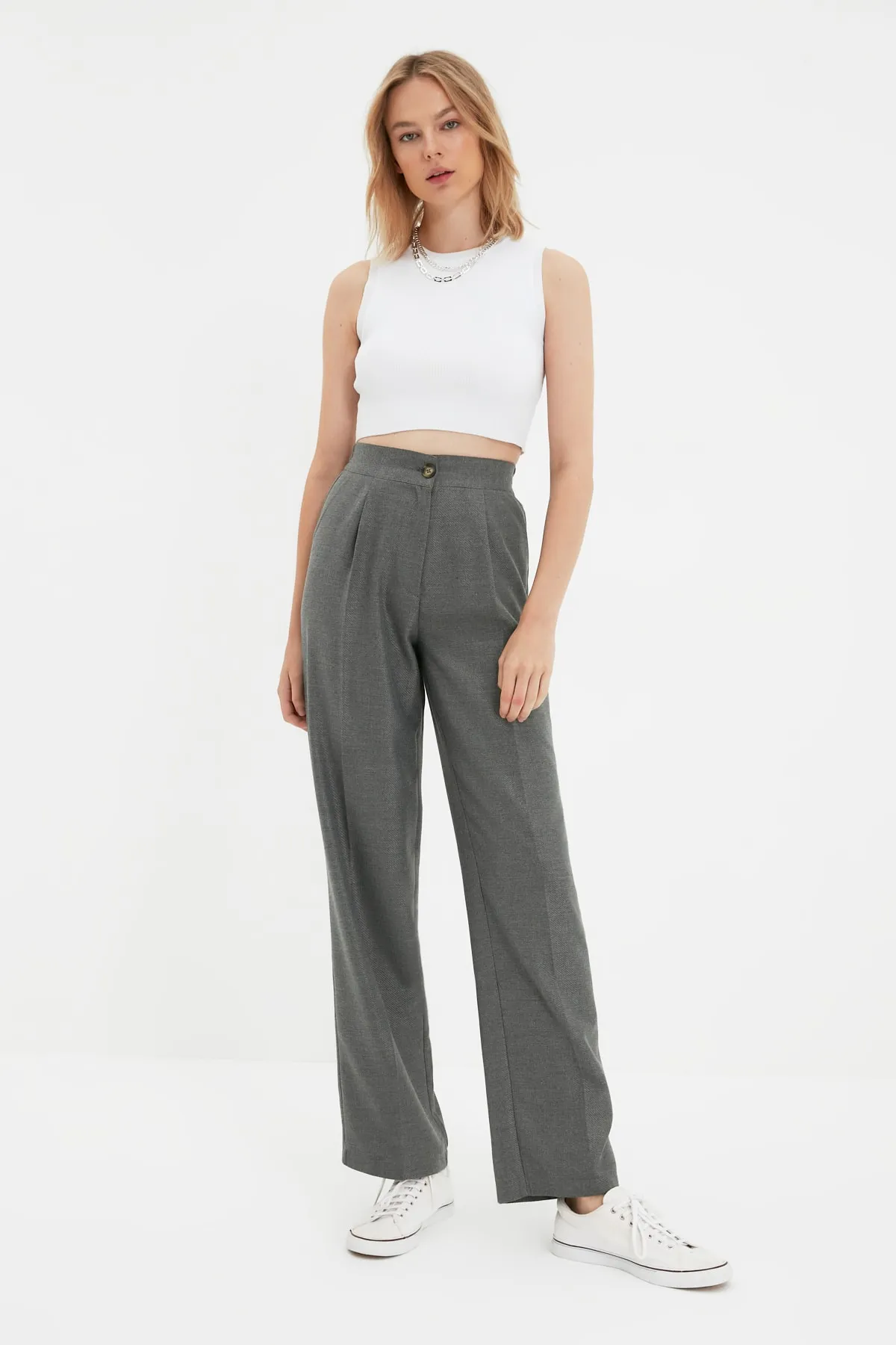 Trendyol Collection  Graue, gerade geschnittene Webhose TWOAW22PL0321