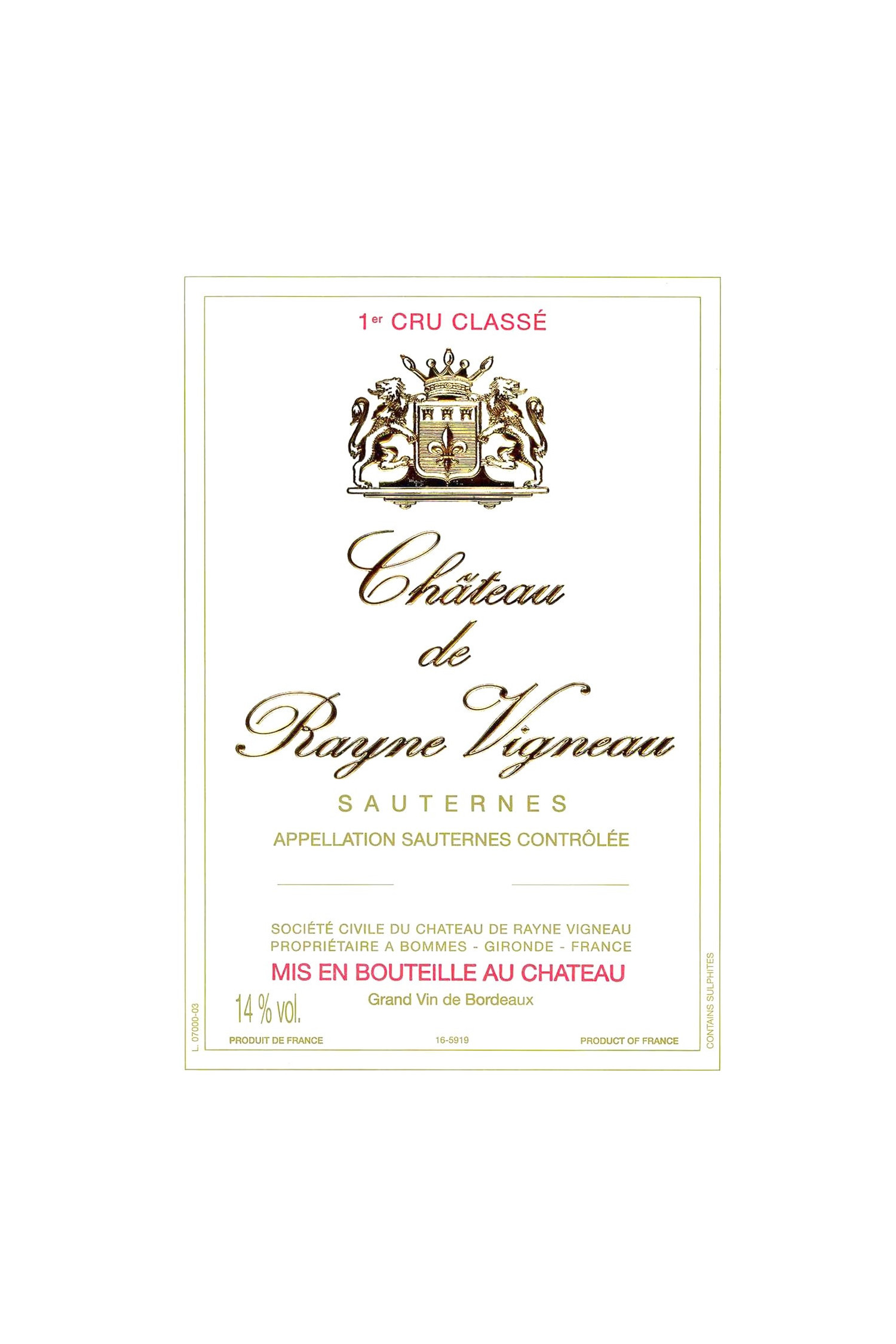 Château De Rayne Vigneau 1937, Sauternes