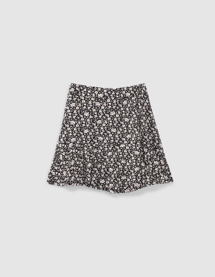 Jupe-short noire imprimé floral fille