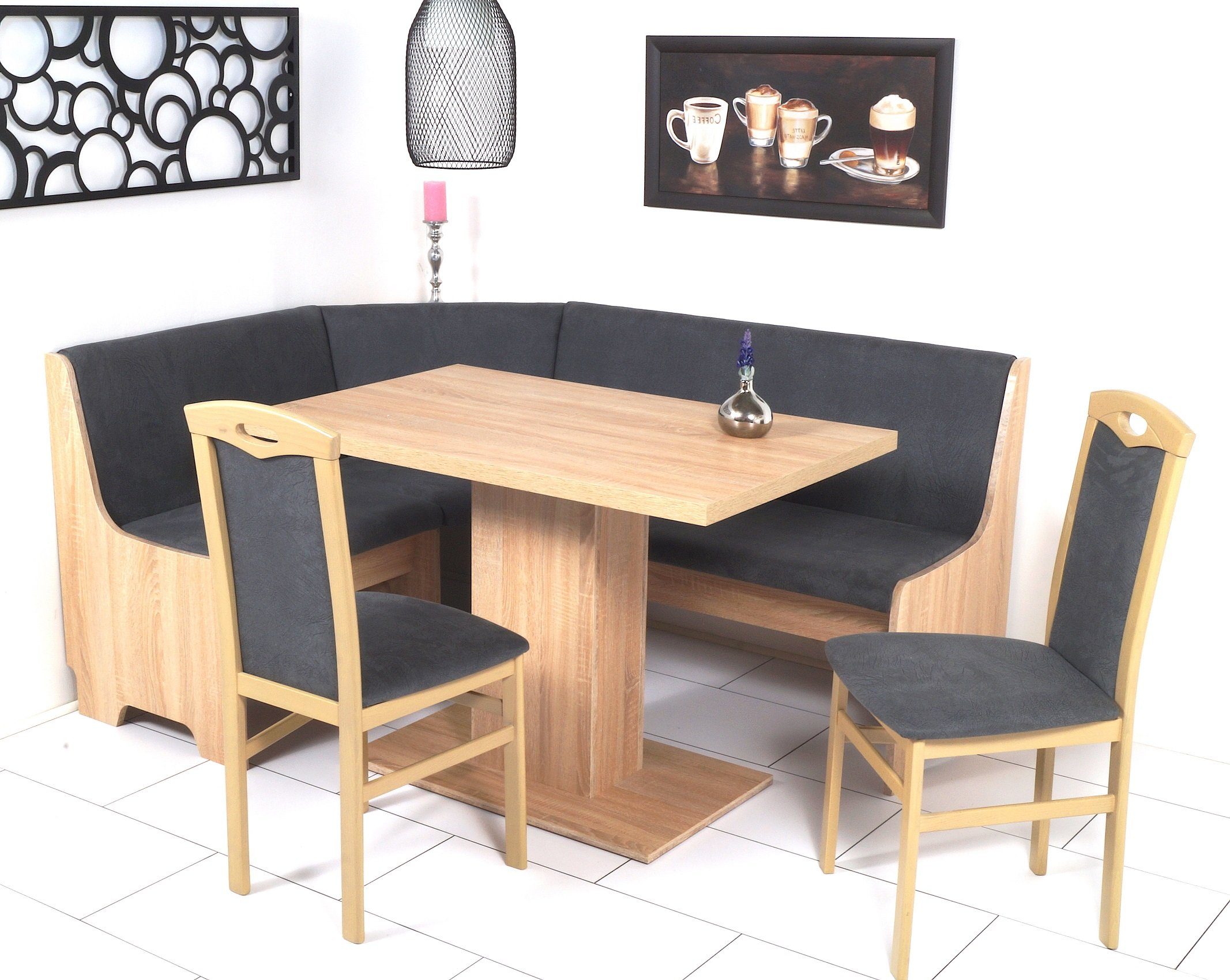 Stolebaenk Eckbankgruppe Bremen OLNITI, (Eckbank Set, 1xEckbank, 1xTisch, 2x Stuhl), beidseitig aufbaubar