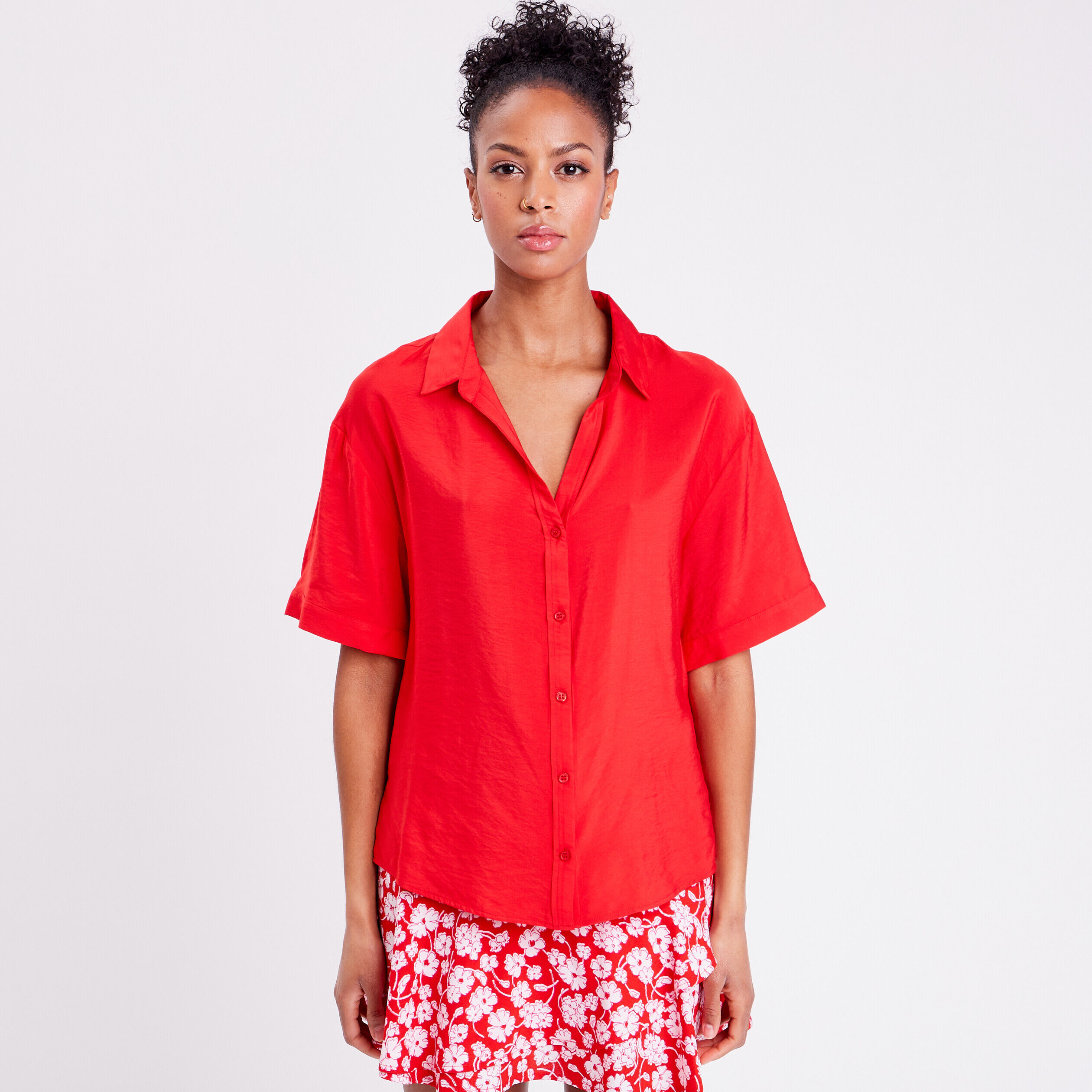 Chemise manches courtes rouge femme | Cache Cache