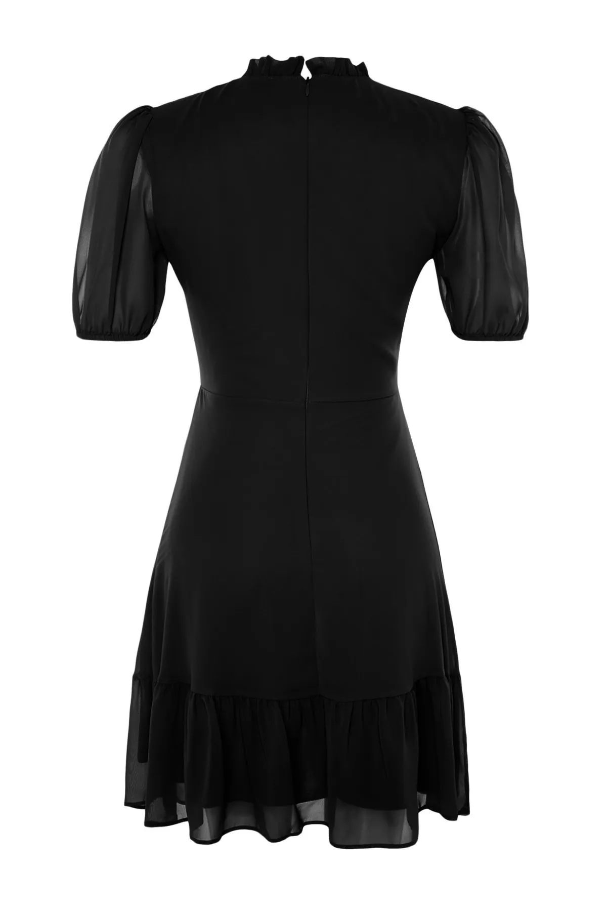 Trendyol Collection  Schwarzes, gerade geschnittenes Rock-Volant-Mini-Chiffon-gefüttertes Webkleid TWOSS23EL00520