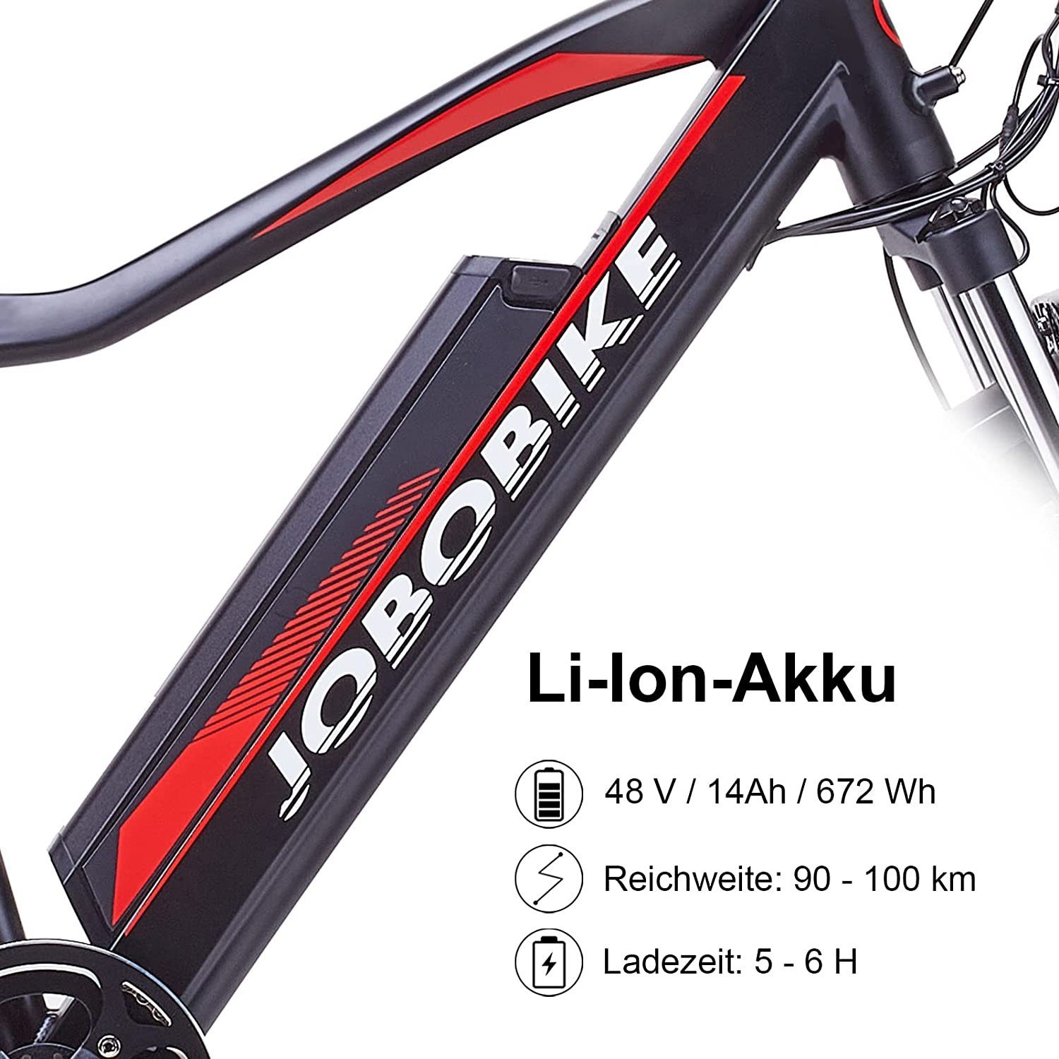 JOBOBIKE E-Bike Robin-Fahren im Winter! Alle-Gelände-Fatreifen, hoher/niedriger Rahmen, 7 Gang Shimano Acera Schaltwerk, Kettenschaltung, Heckmotor, 672,00 Wh Akku, (26 Zoll Damen/ Herren Mountainbike-Citybike mit Zubehör, 2 tlg., Mit Gepäckträger),