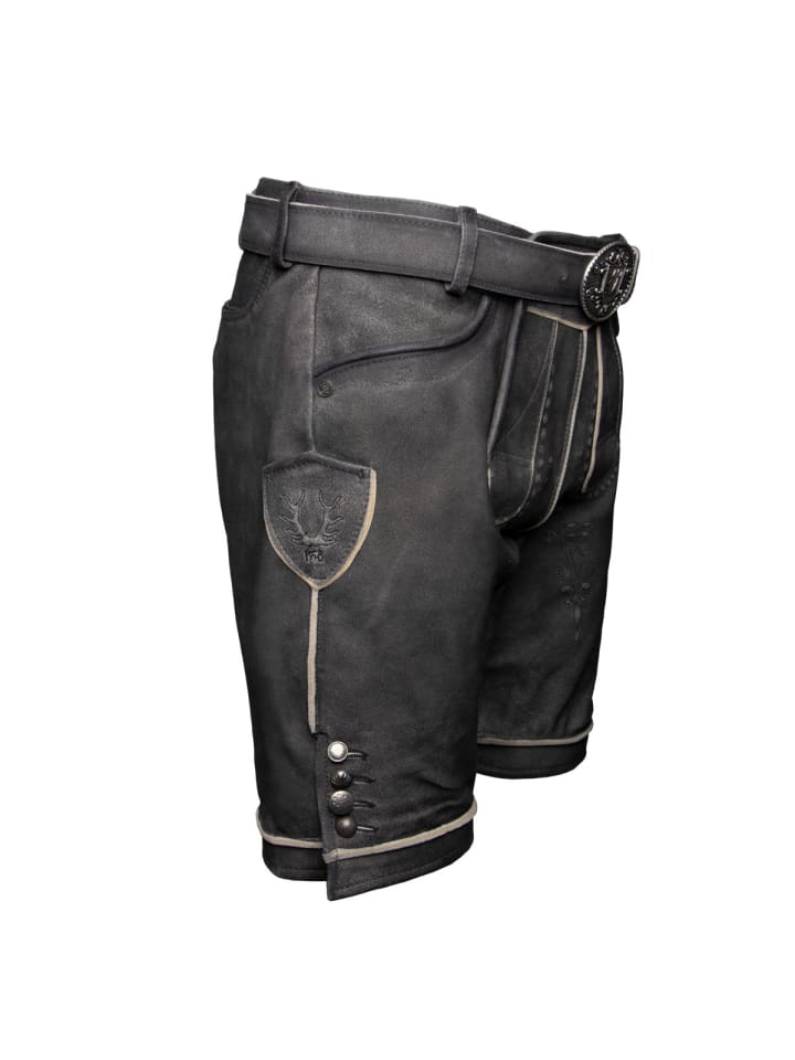 KRÜGER Lederhose Kuno mit Gürtel in dunkelgrau günstig kaufen