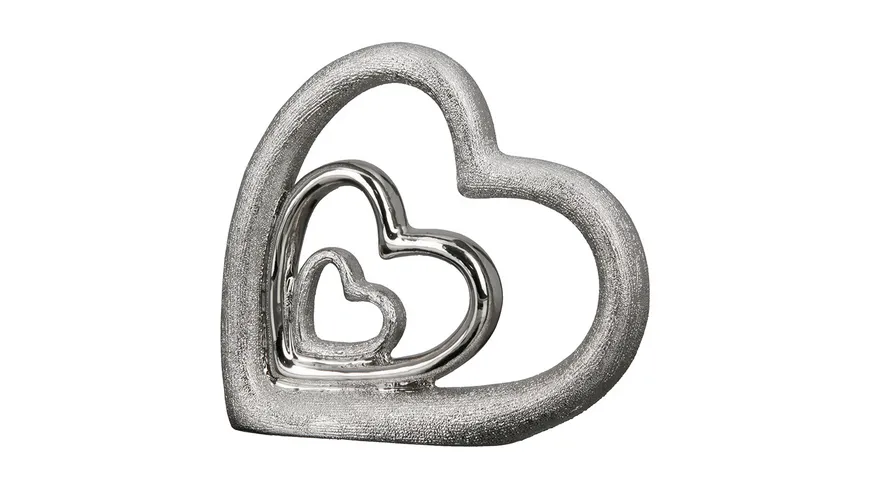 GILDE Porzellan Skulptur Triple Heart H=15cm silber