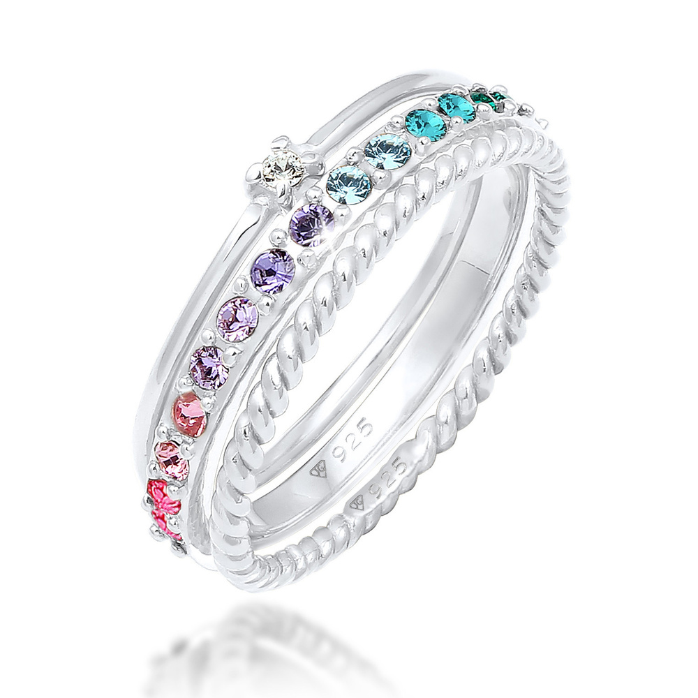 Elli Elli Bague Femmes Set Multi-Color étincelant avec cristaux Multicolore en argent  Bague