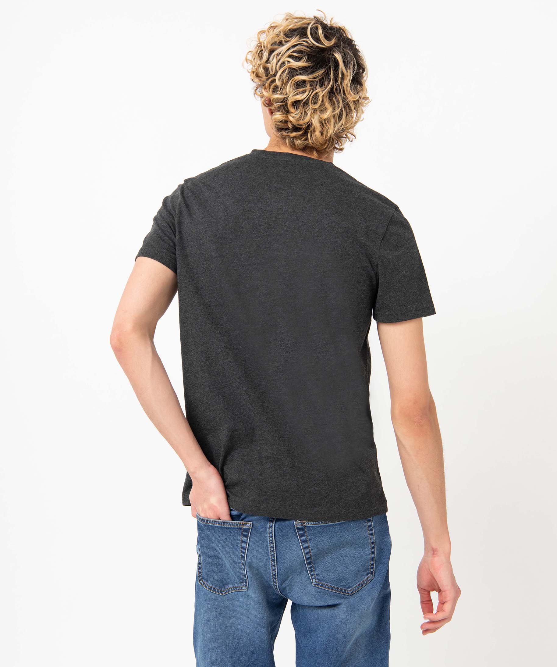 Tee-shirt homme à manches courtes et col V gris | GEMO