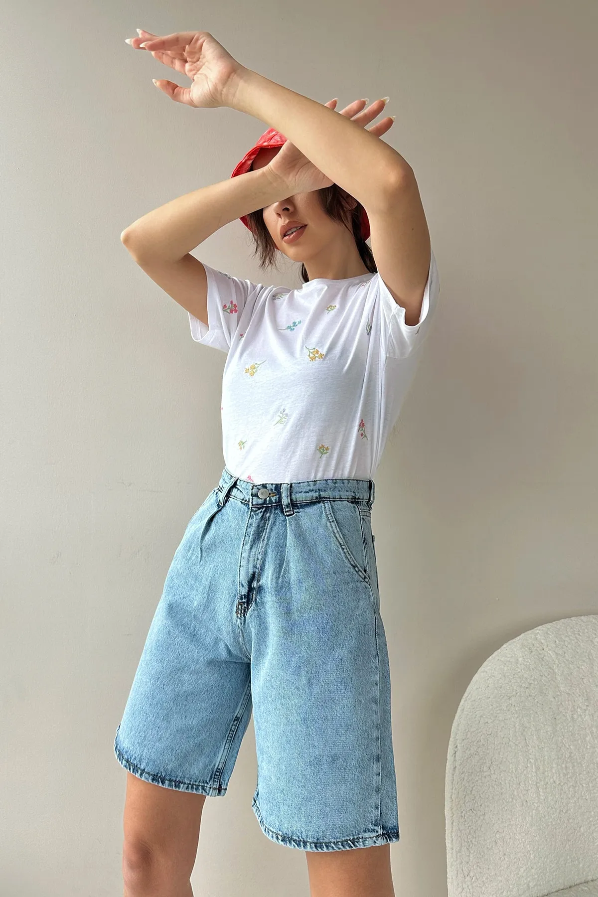 Trend Alaçatı Stili  Shorts - Blau - Hoher Bund