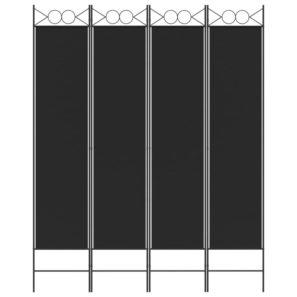 furnicato Raumteiler 4-tlg. Paravent Schwarz 160x200 cm Stoff