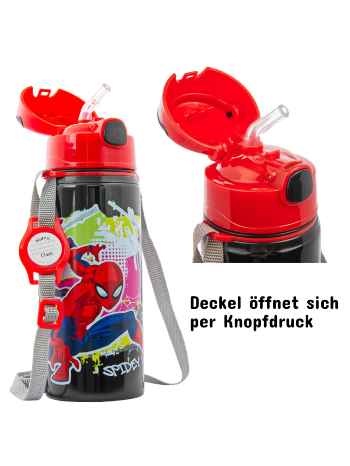 miniHeld Kinder Trinkflasche Spiderman 600ml Schwarz Tragegurt Alu Marvel Held 3 Jahre günstig kaufen onesize