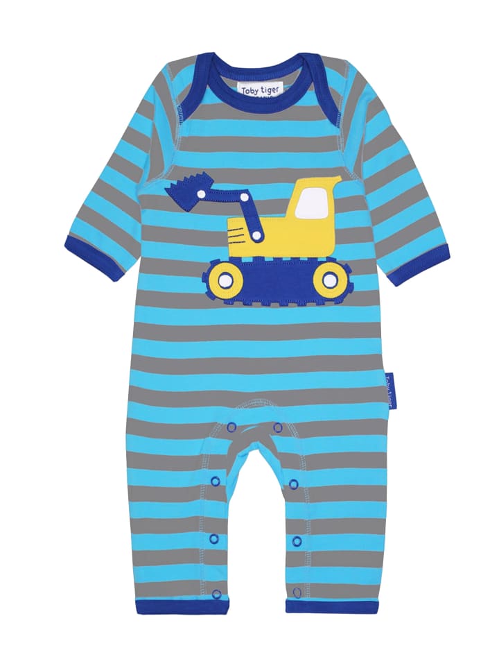 Toby Tiger Schlafanzug mit Bagger Applikation in blau günstig kaufen 56