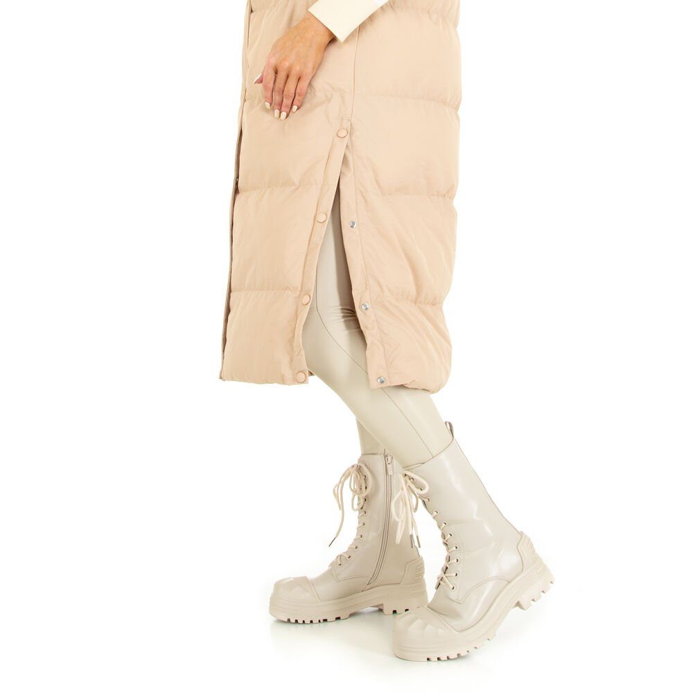Ital-Design Wintermantel Damen Freizeit Gefüttert Mantel in Beige