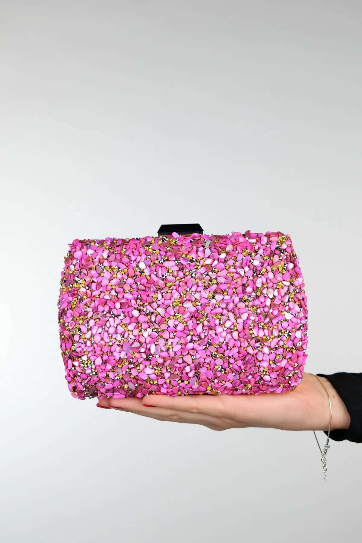 LuviShoes  SEUL Fuchsia Pebble Stone Abendtasche für Damen