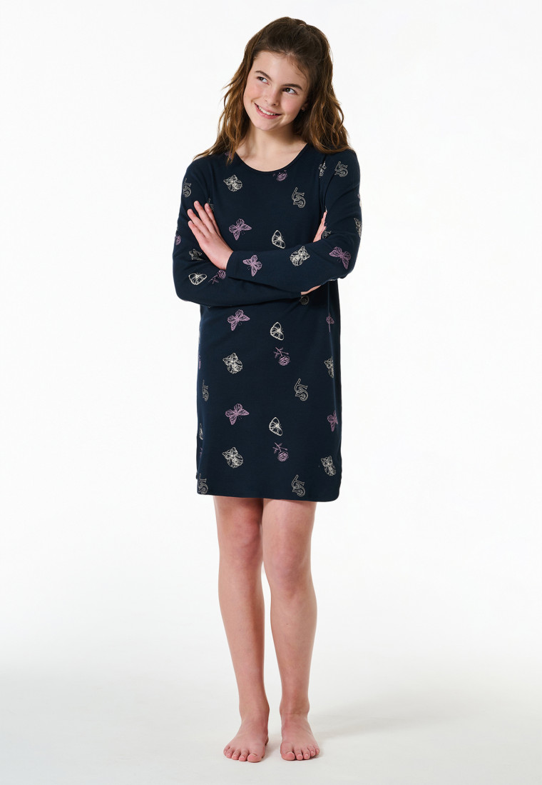 Nachthemd langarm Interlock Traummotive nachtblau - Nightwear