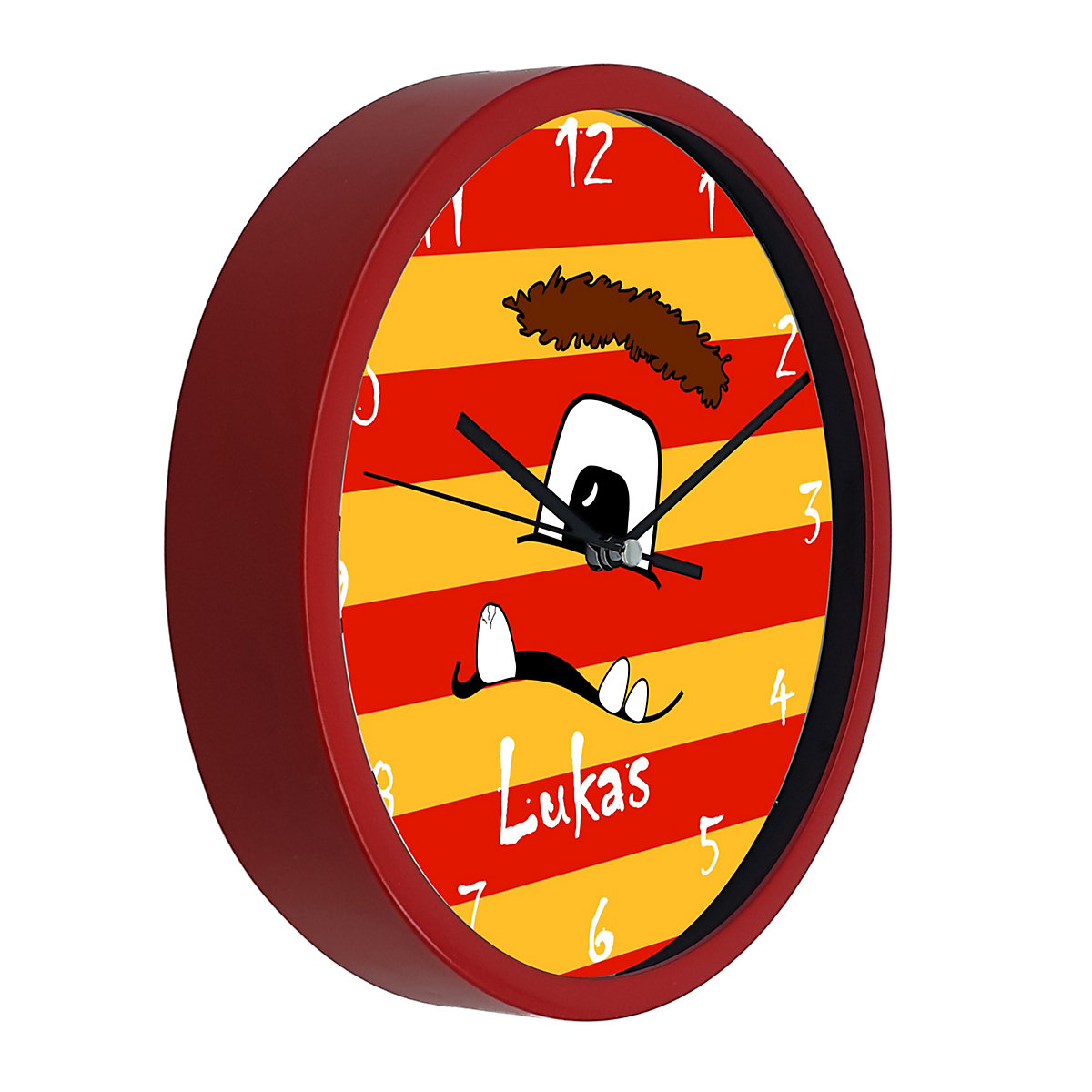 Kinder Wanduhr personalisiert mit Name Monster Streifen rot gelb