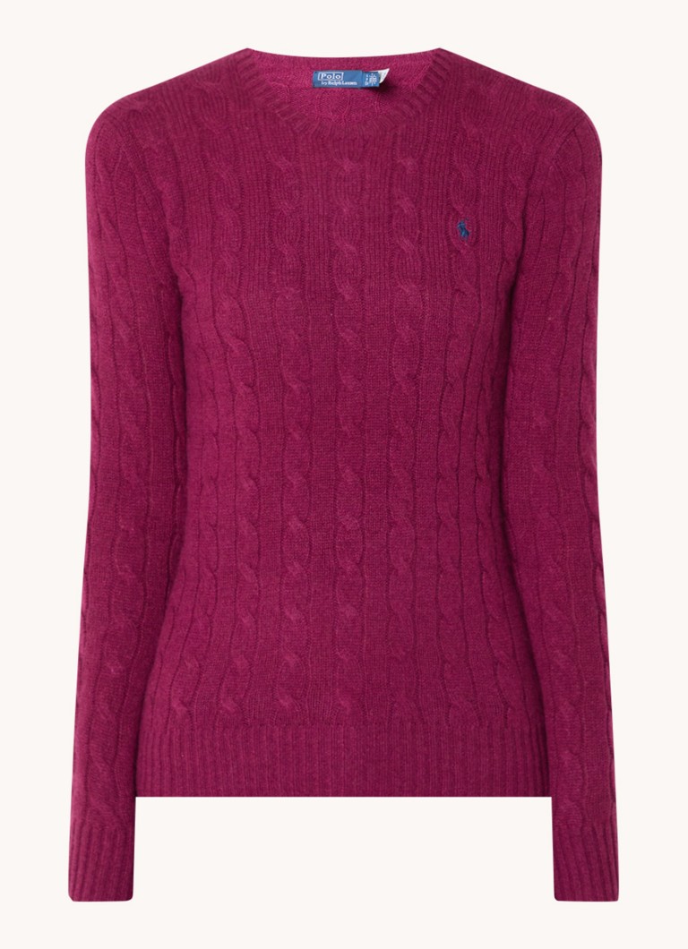 Ralph Lauren Julianna cable-knit pullover in cashmere blend with logo embroidery