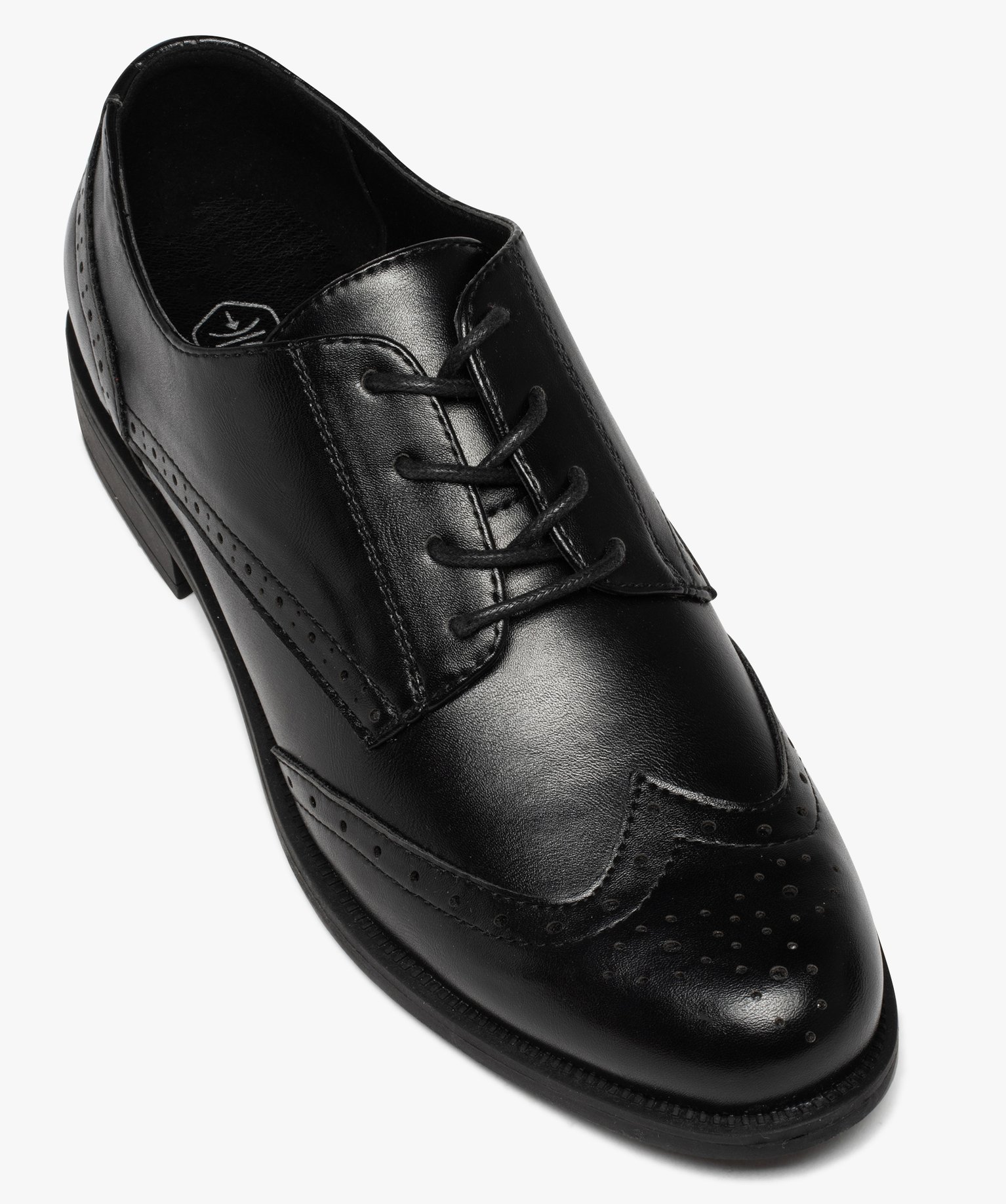 Derbies femme unis à talon plat et bout golf fleuri noir | GEMO