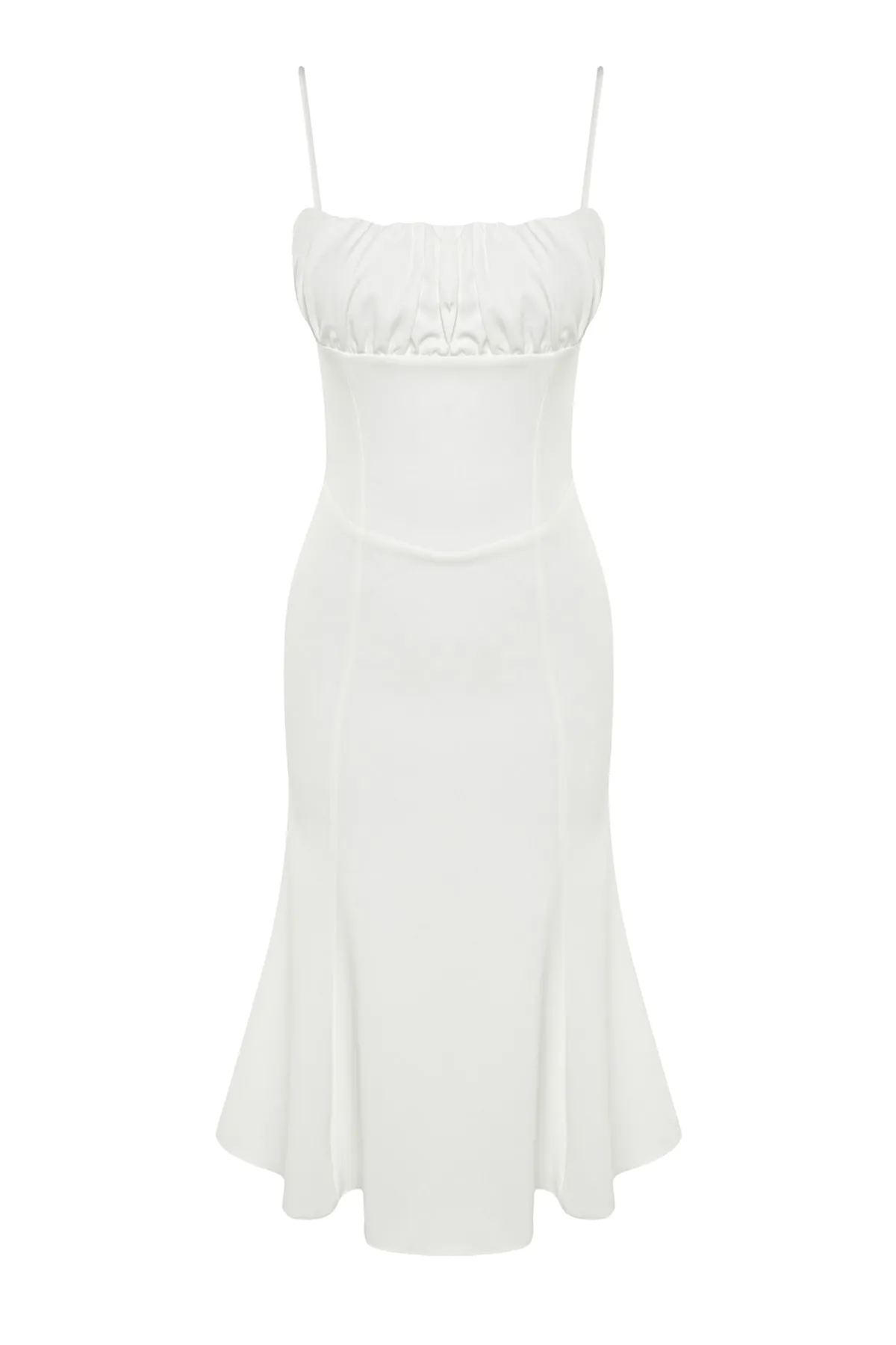 Trendyol Collection  Ecru, figurbetontes, gefüttertes, gewebtes Brautabendkleid TPRSS23EL00097