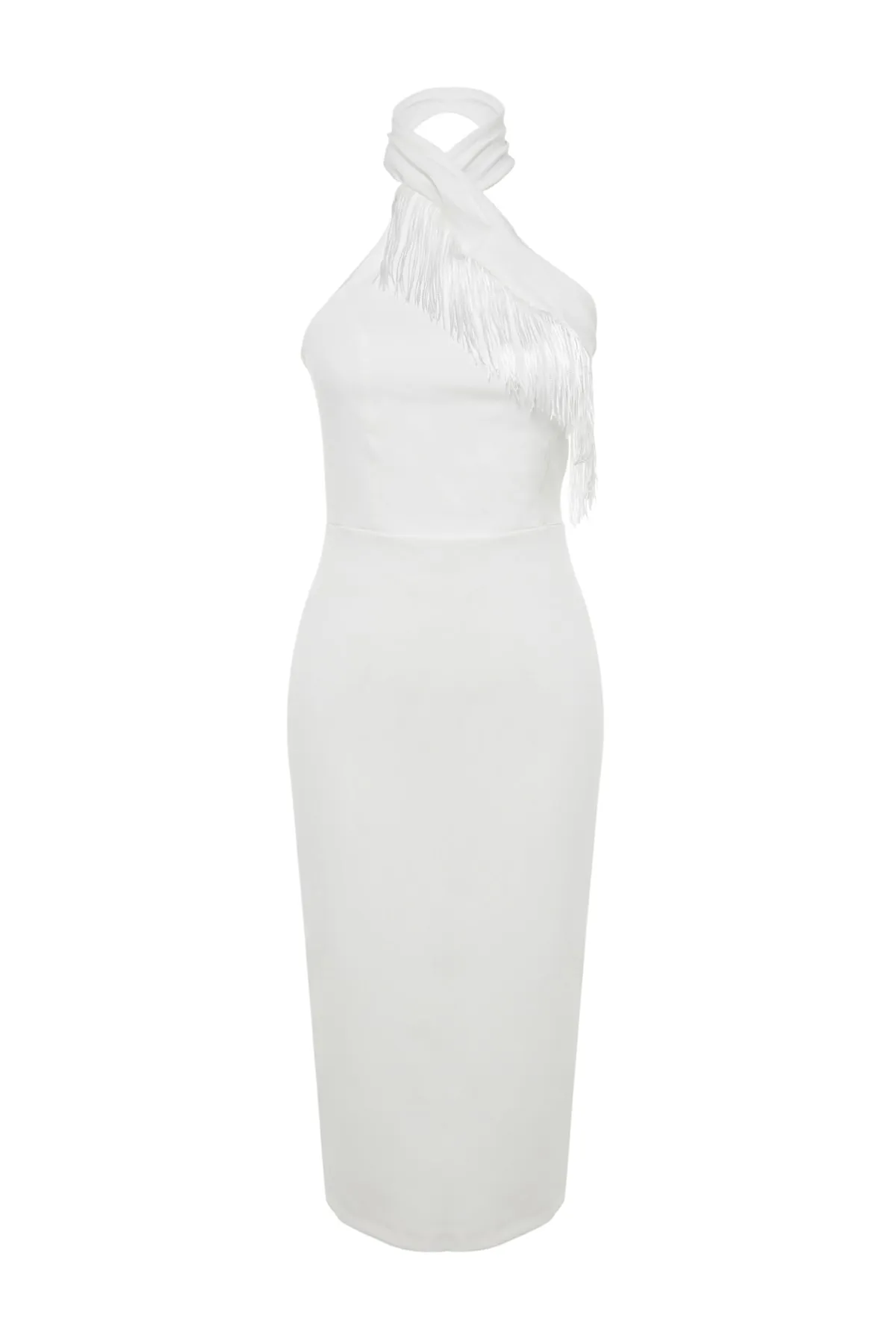Trendyol Collection  Ecru Tailliertes, gefüttertes, gewebtes Quasten-Hochzeits-/Hochzeits-Elegantes Abendkleid TPRSS23EL00091
