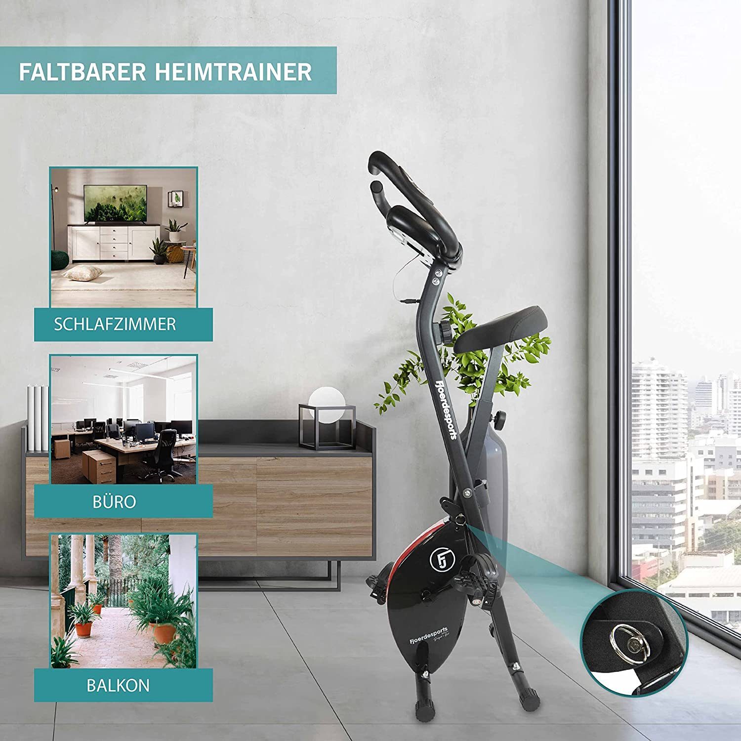 Fjoerdesports Heimtrainer Faltbarer Heimtrainer mit LCD Display Hometrainer Fitnessfahrrad (Maximales Benutzergewicht 110 Kg inkl. verstellbaren Sitz, klappbarer Hometrainer, inklusive Pulsmessung, maximales Benutzergerwicht 110 kg, Fitness Bike, Sen
