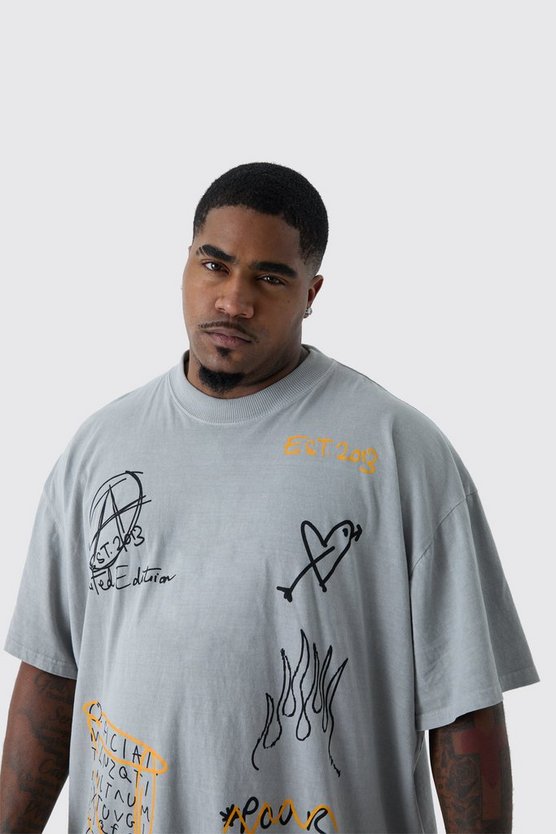 Plus Oversize T-Shirt mit Graffiti-Print