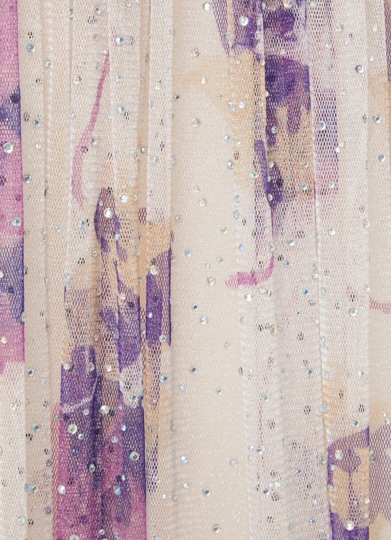 Gonna midi Raya di ba&sh in maglia con stampa floreale e strass.