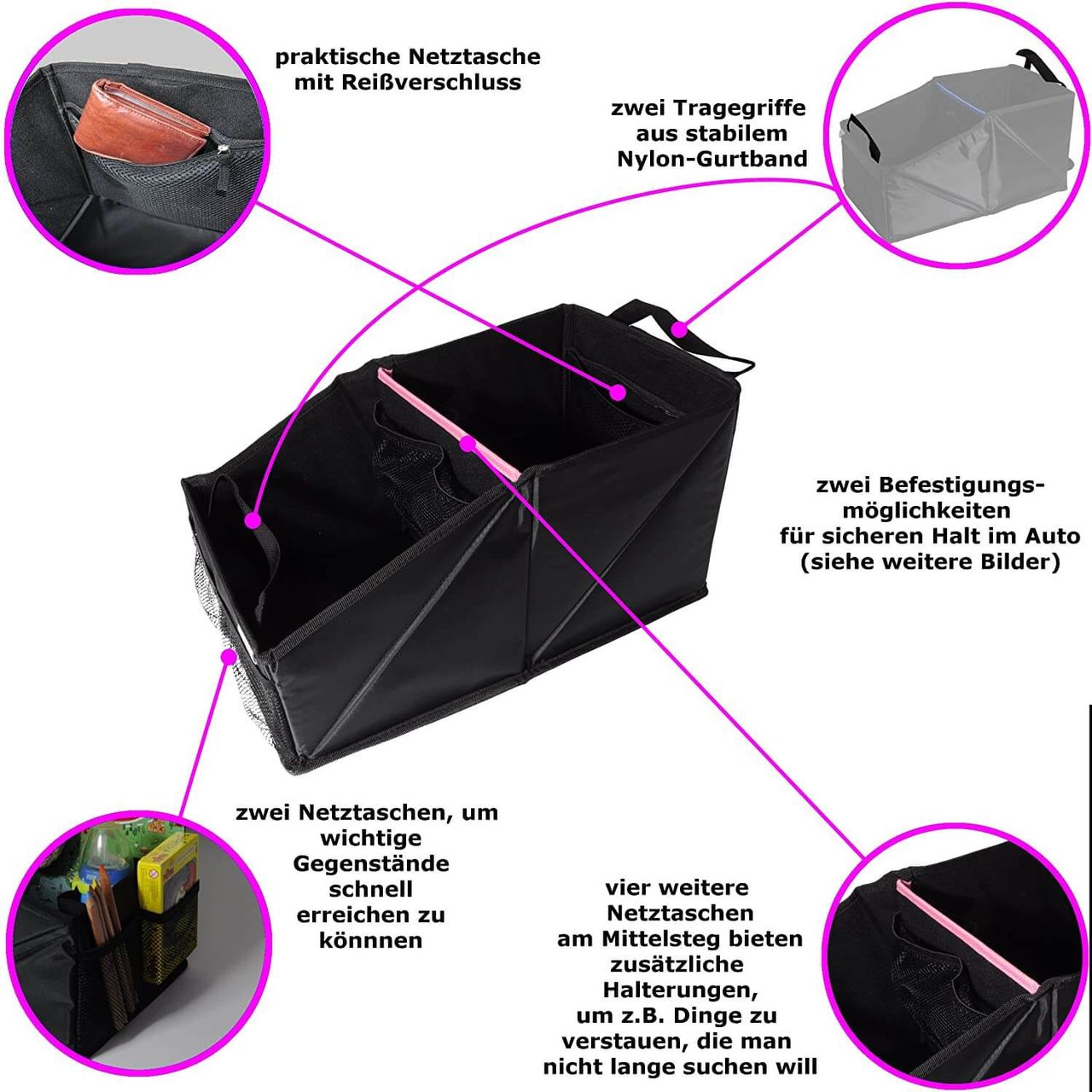trends4cents Wumbi Aufbewahrungsbox Pink KfZ Kofferraum Kofferraumtasche Organizer Auto Tasche