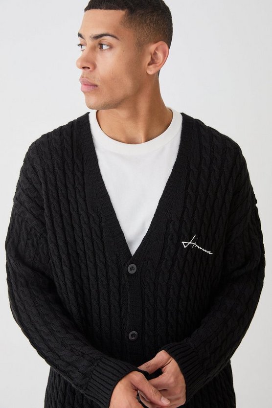 Oversize Homme Zopfmuster-Cardigan