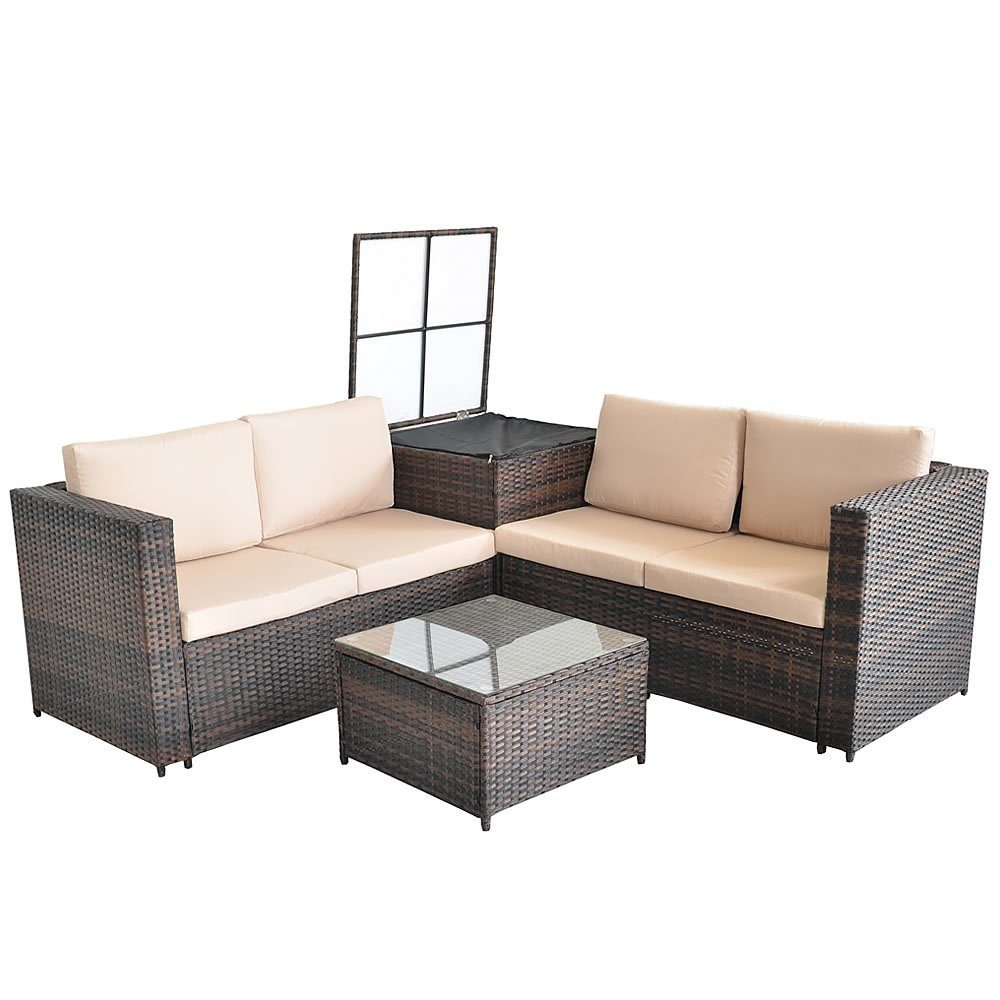 Mucola Gartenlounge-Set Polyrattan Sitzgruppe mit Auflagenbox Sitzgarnitur Gartengarnitur, (Set, 2-tlg), Sicherheitsglasplatte