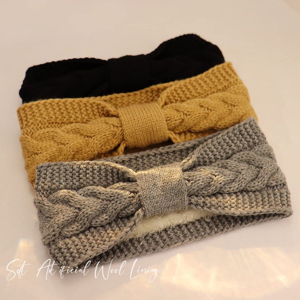 Geistesblitz Ohrenwärmer 3 Stücke Stirnband Damen Winter (für Outdoor Sport, Skifahren, Laufen, Workout, 3-St., Gestrickte Haarreifen für Frauen Mädchen) Gestrickte Haarreifen für Frauen Mädchen
