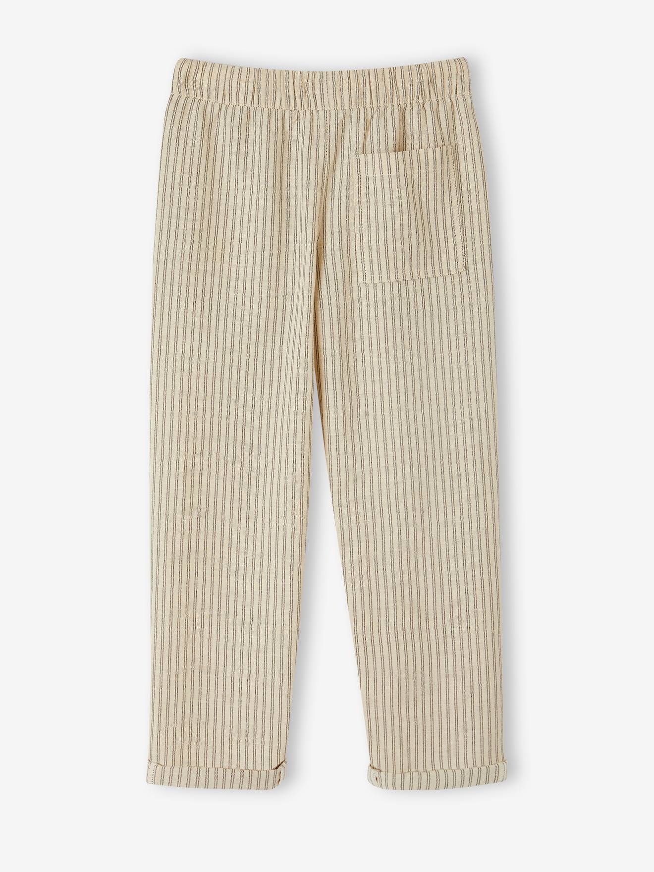 Vertbaudet Weite Jungen Hose mit Streifen, Leinen-Mix - beige gestreift